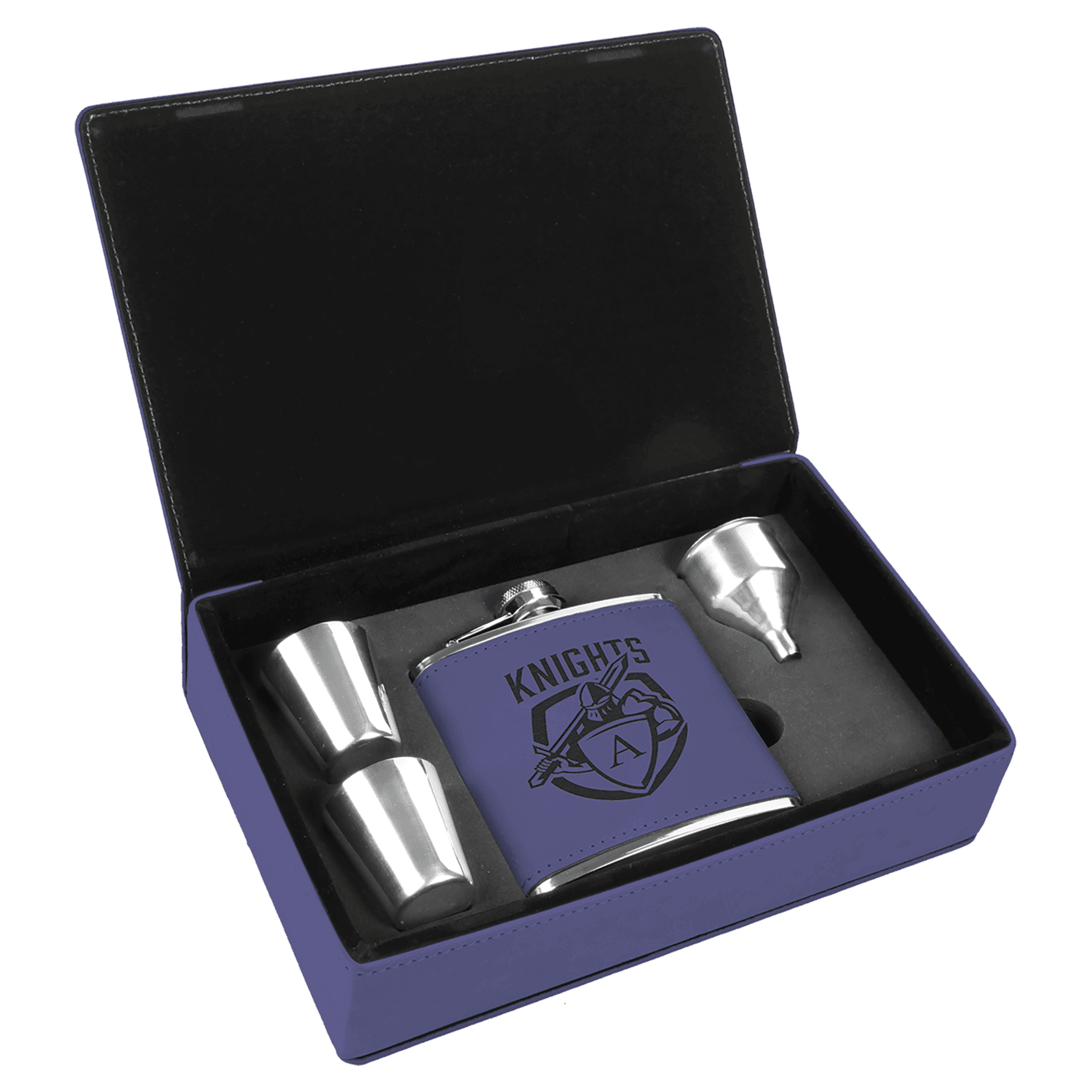6 oz. Purple Leatherette Flask Gift Set