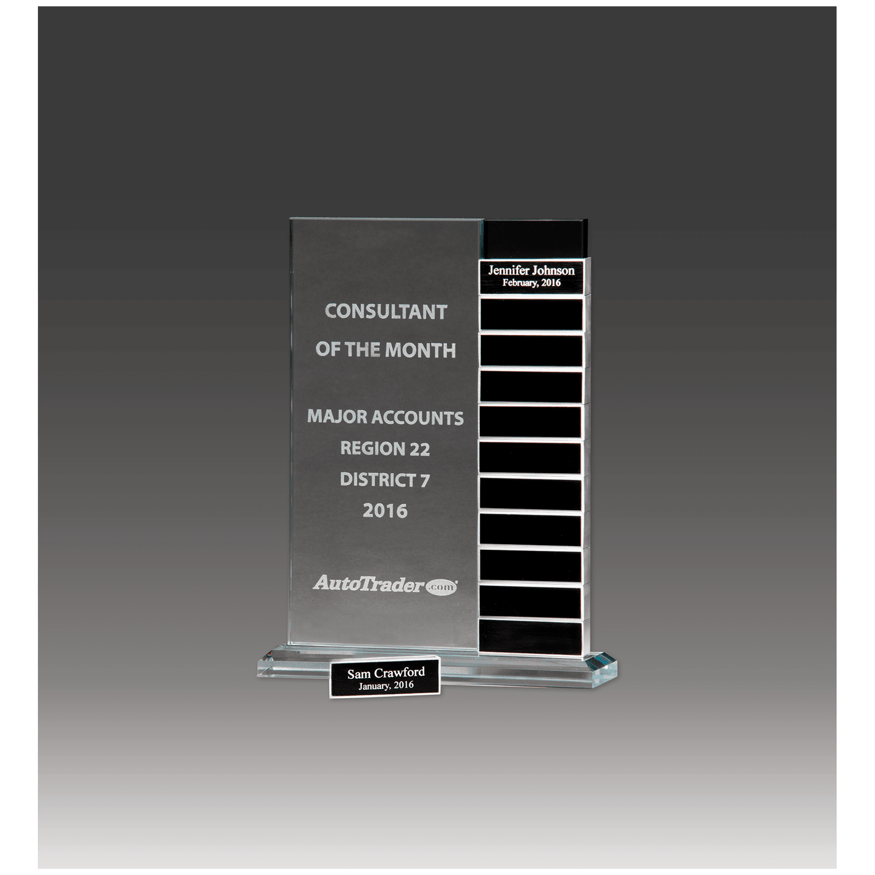 Jade Glass Perpetual Award w/12 Individual Aluminum Blocks
