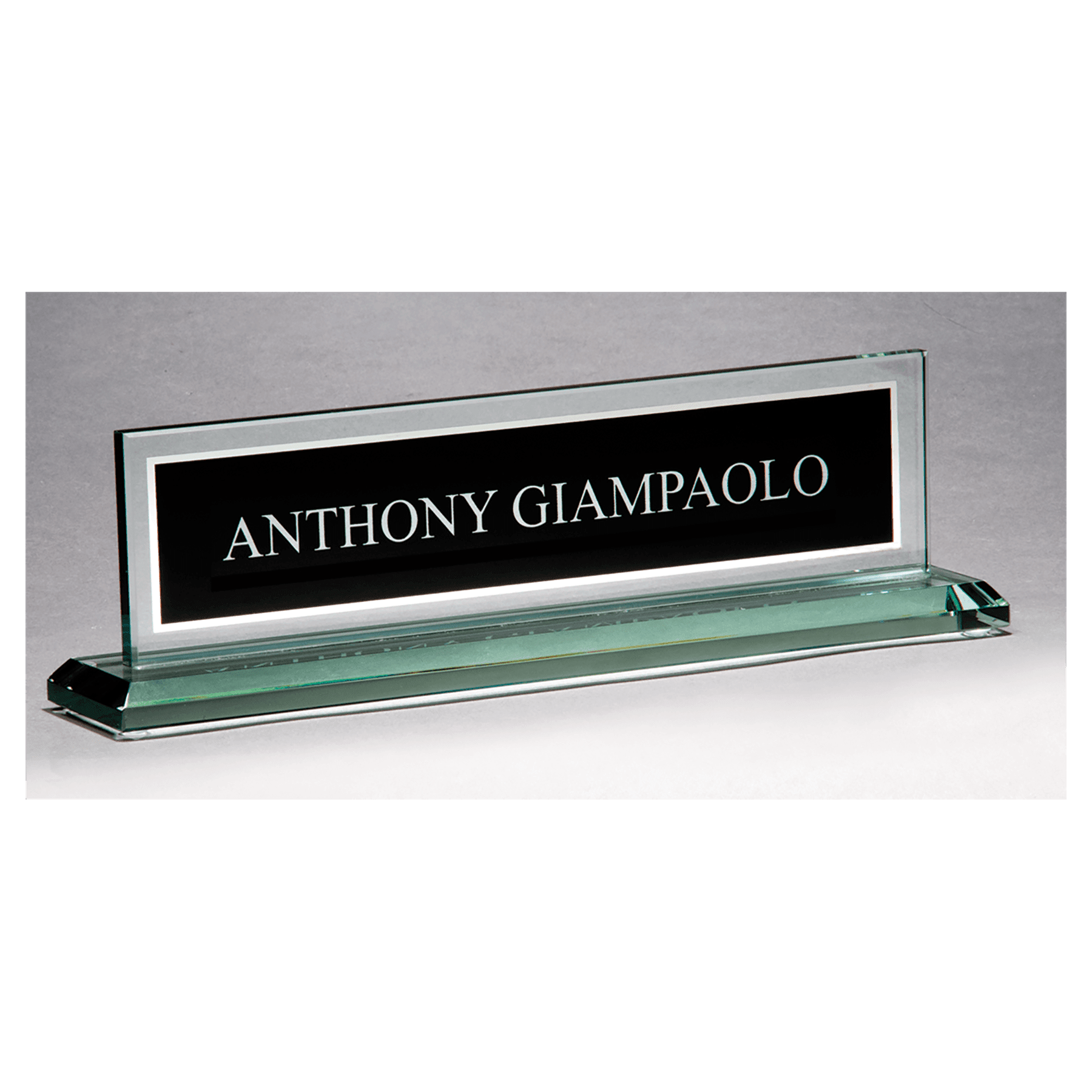 10" Glass Name Plate w/Black Engraving Area, Mirror Border
