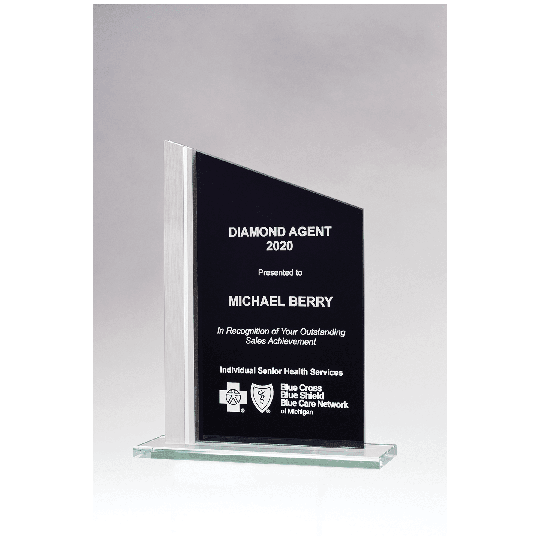 6.1" x 8.75" Black Glass with Brushed Aluminum Post