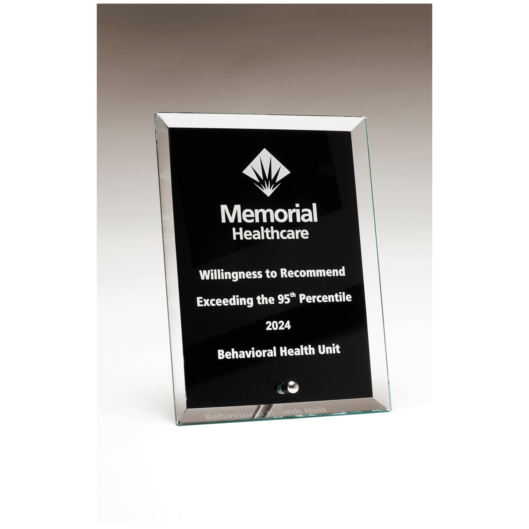 Clear Glass Plaque w/Painted Black Background, Silver Post