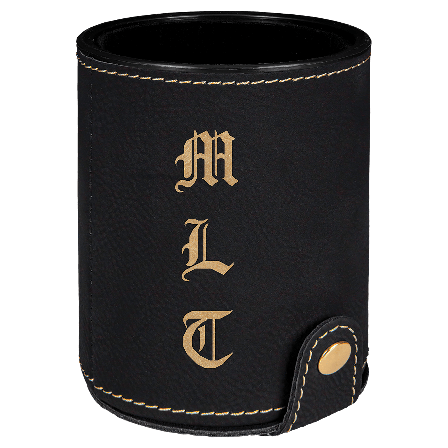 Black/Gold Leatherette Dice Cup with 5 Dice