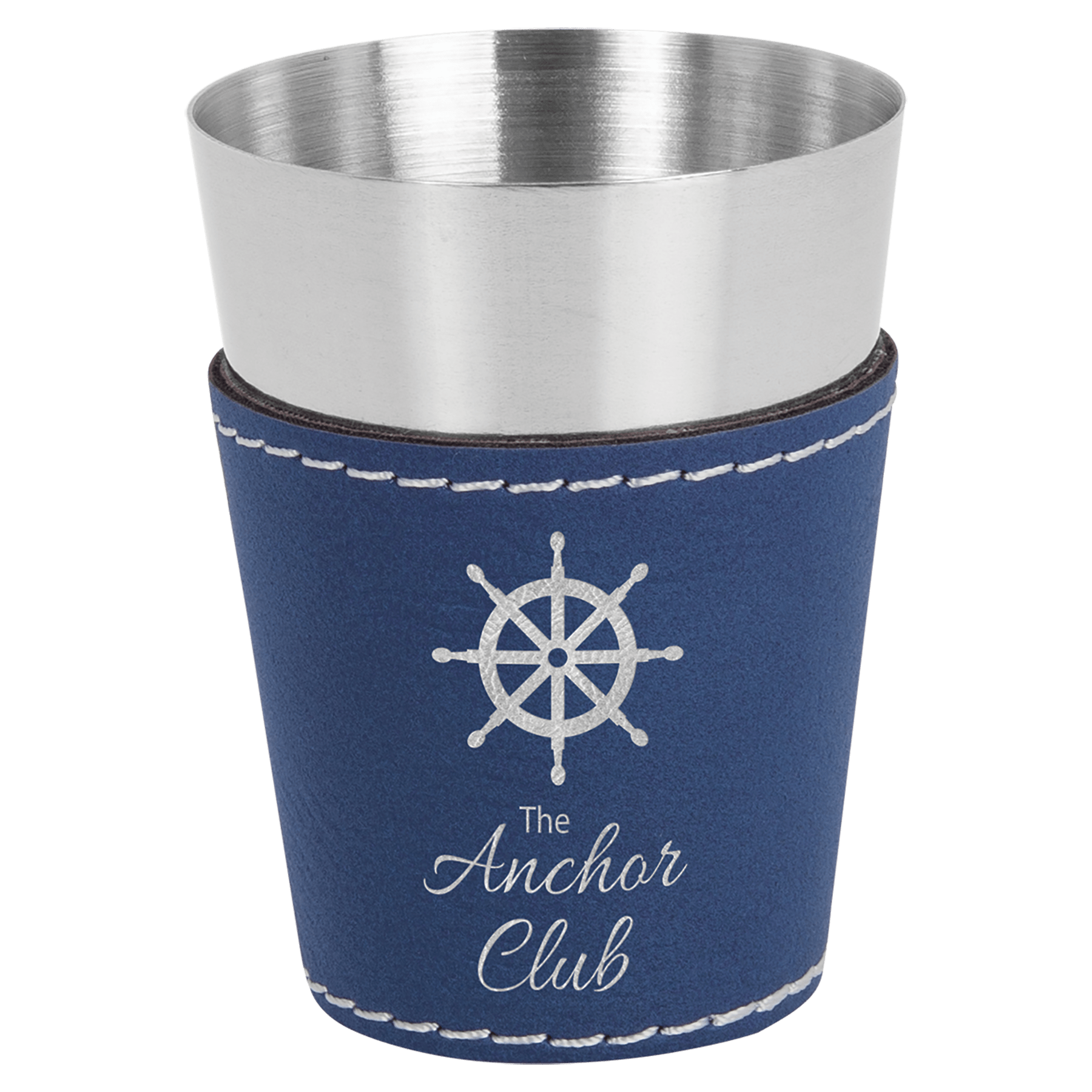 2 oz. Blue/Silver Leatherette & Stainless Steel Shot Glass