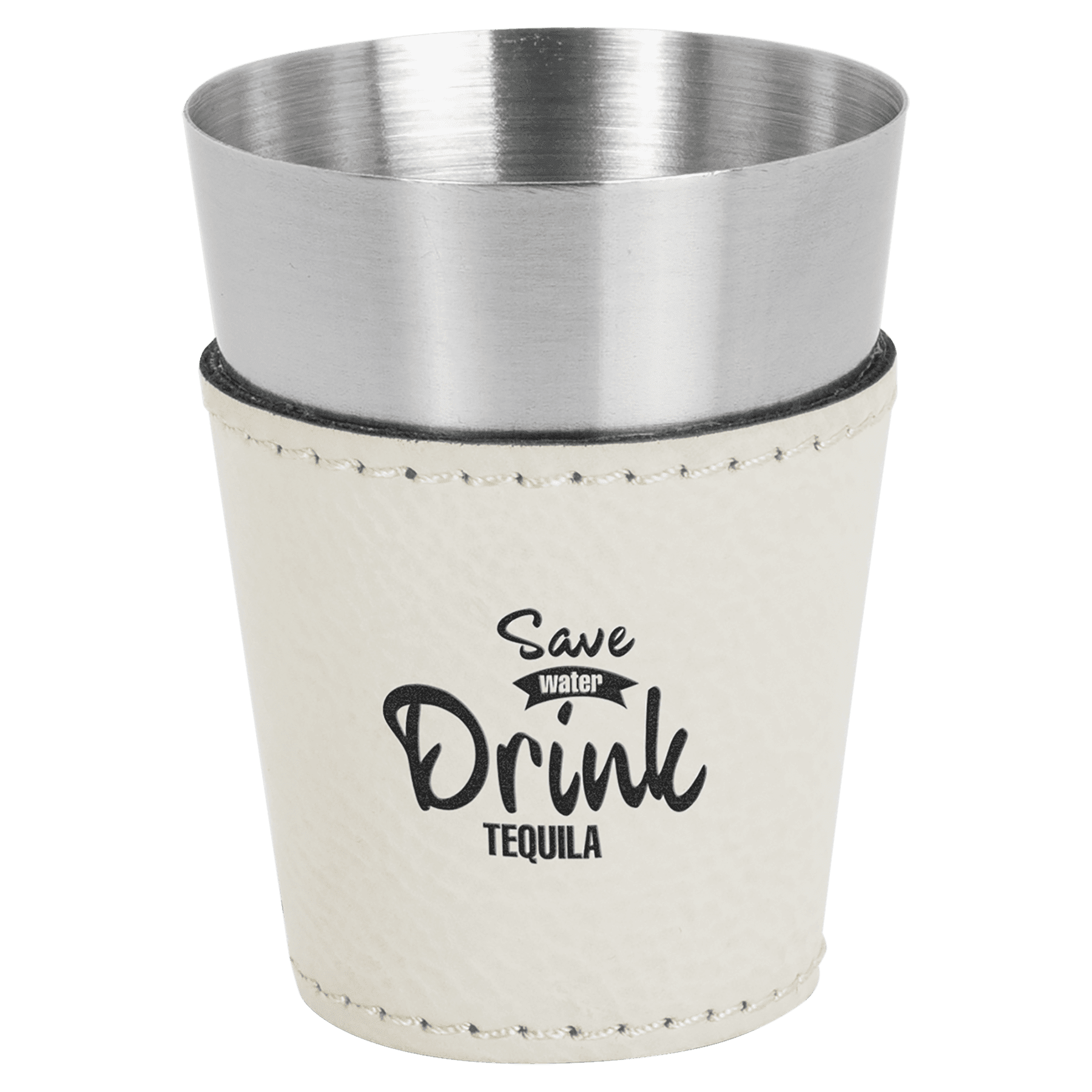 2 oz. White Leatherette & Stainless Steel Shot Glass