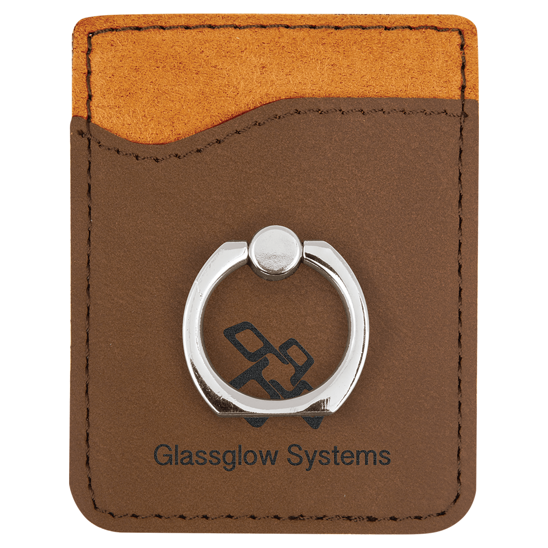 Dark Brown Leatherette Phone Wallet with Silver Ring