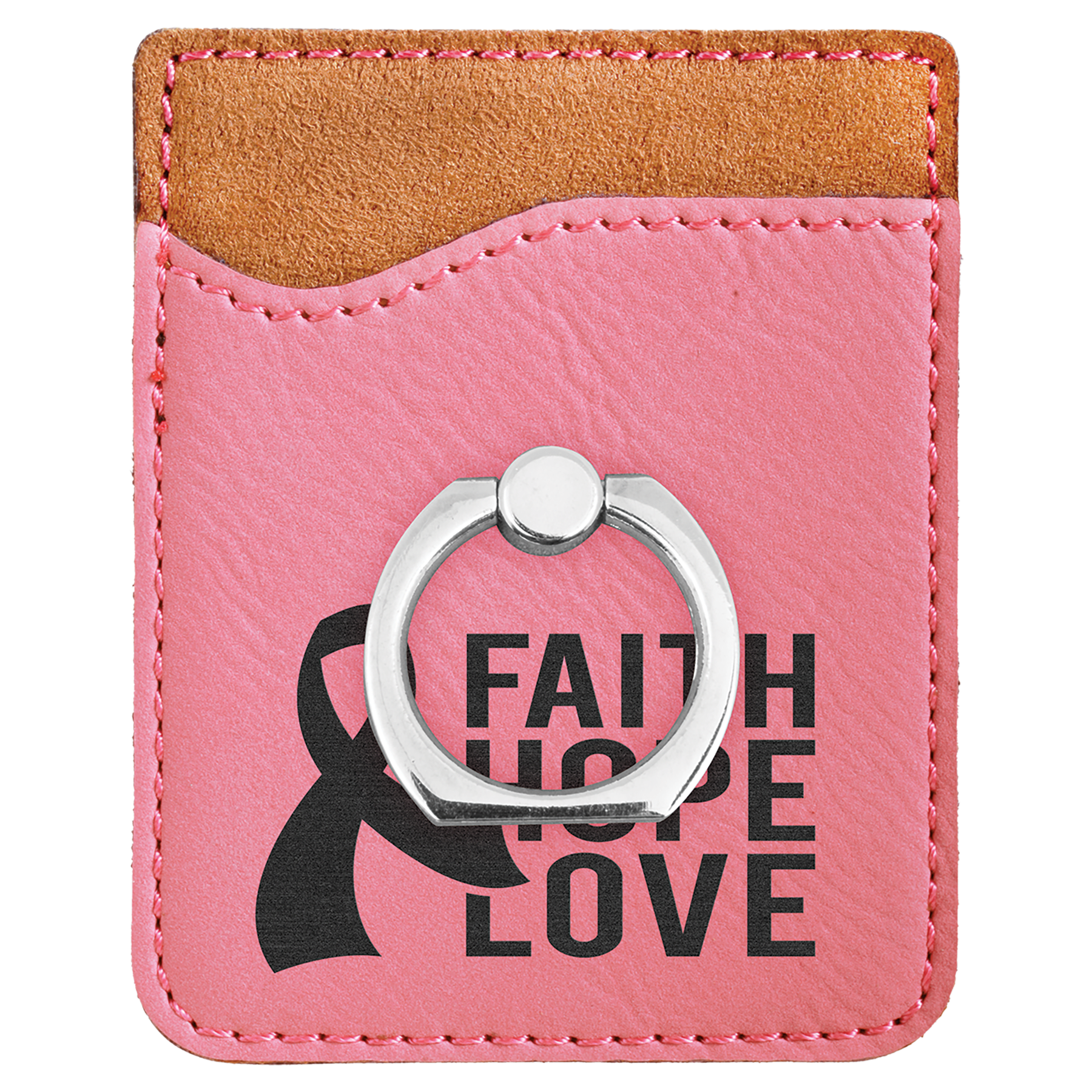 Pink Leatherette Phone Wallet with Silver Ring