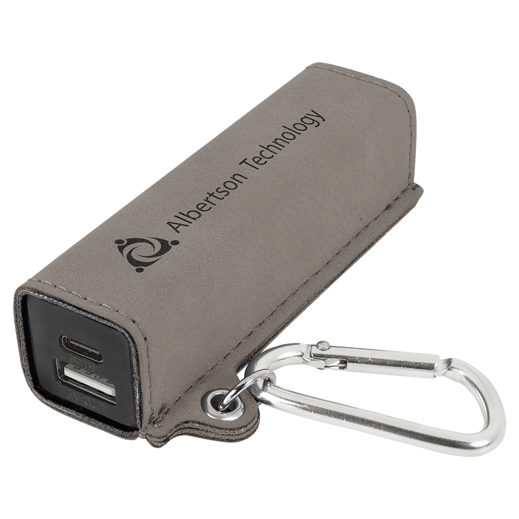 Gray Leatherette 2200 mAh Power Bank with USB-C Cord