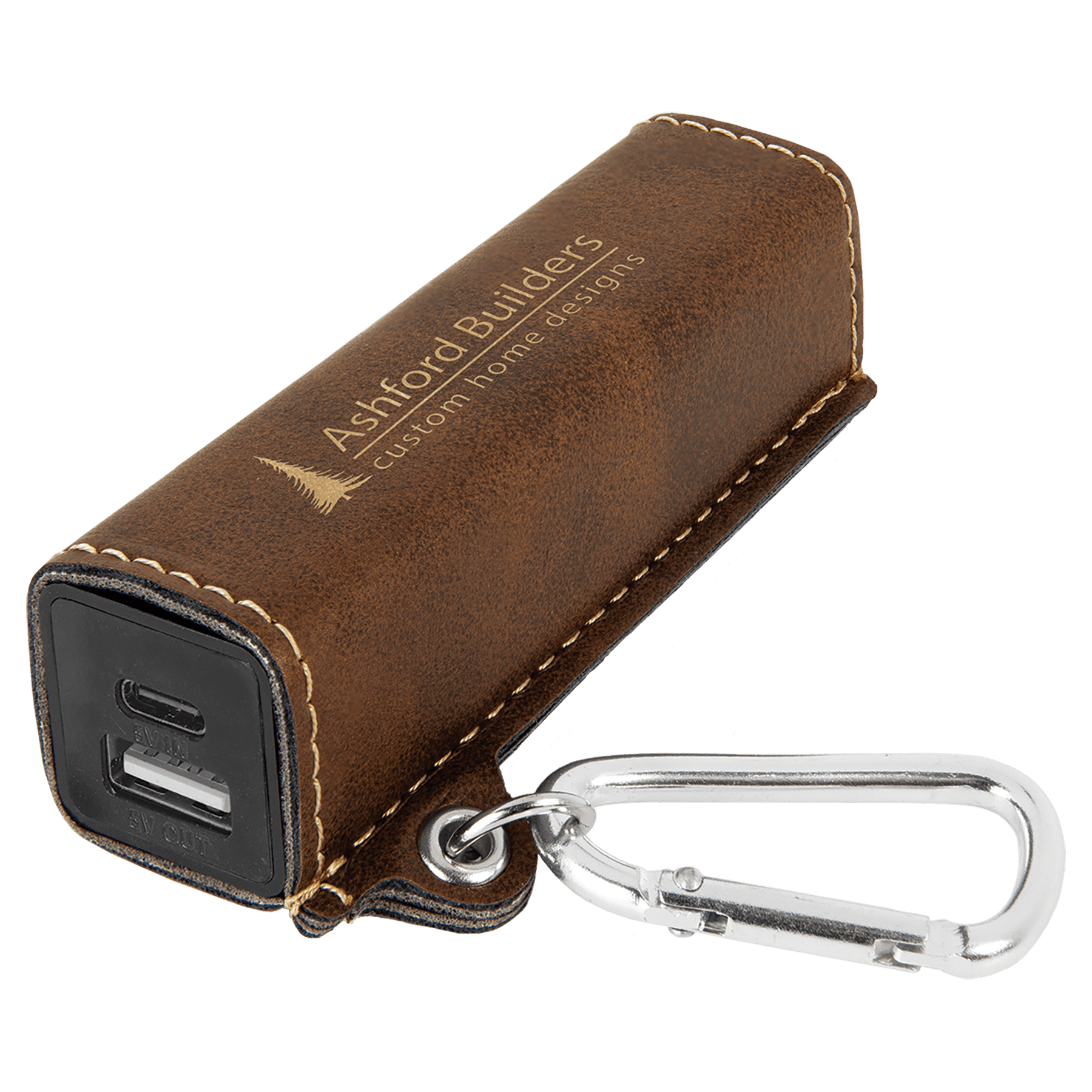 Rustic/Gold Leatherette 2200 mAh Power Bank with USB-C Cord