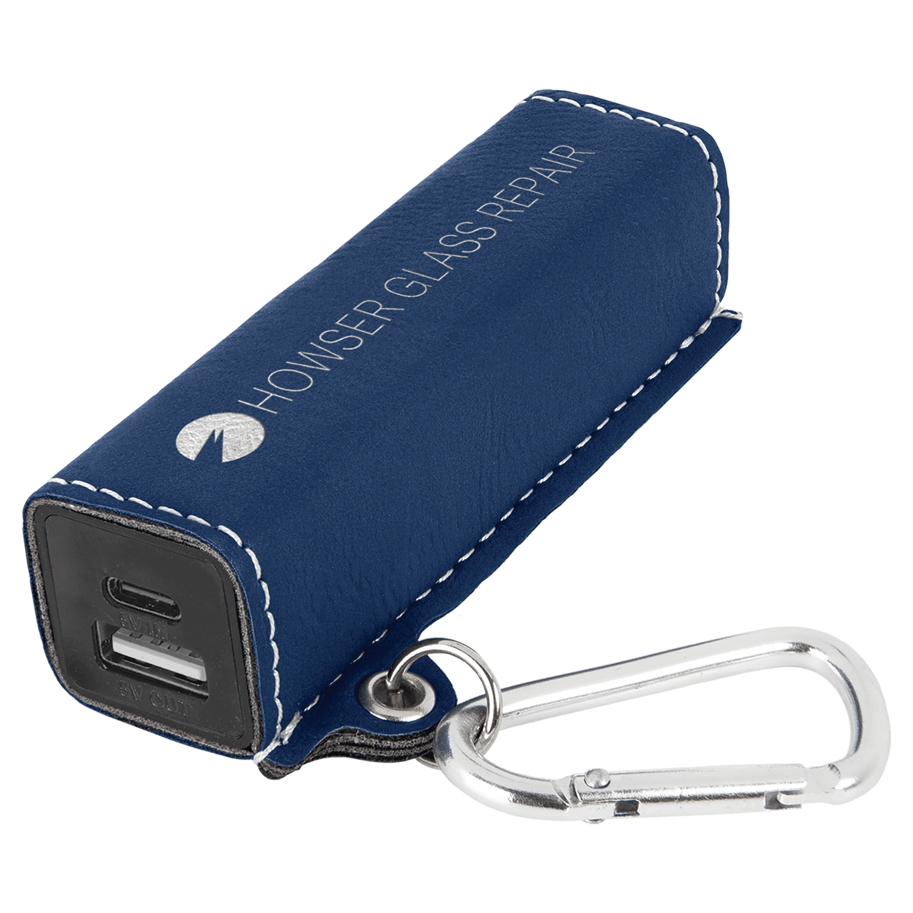 Blue/Silver Leatherette 2200 mAh Power Bank with USB-C Cord