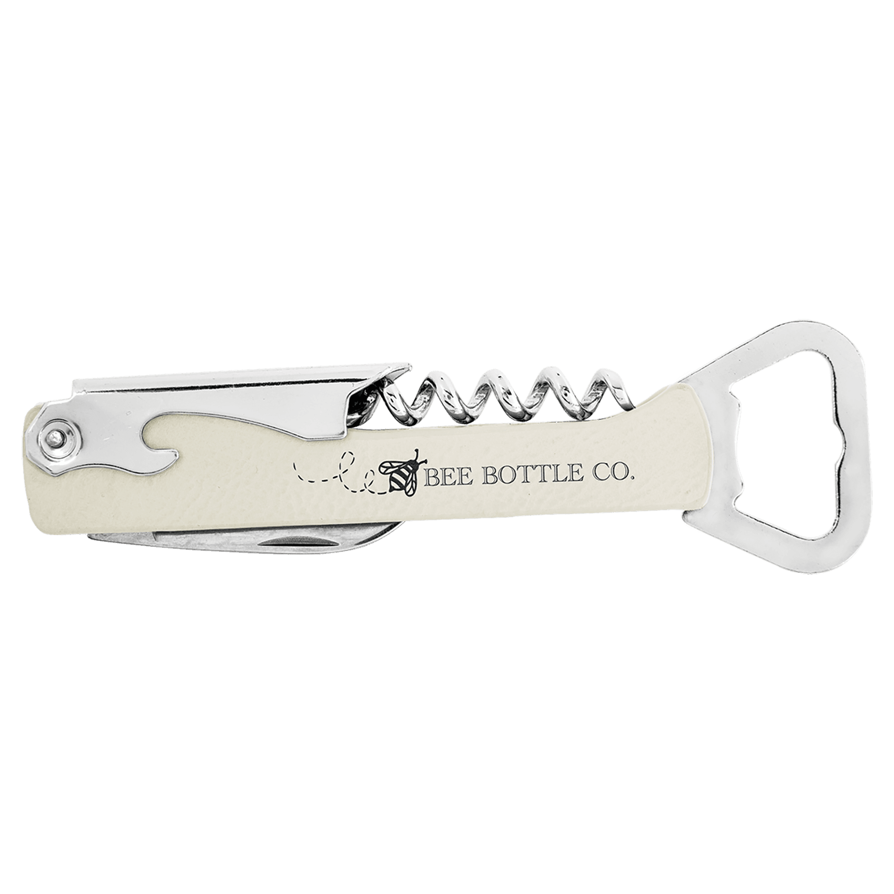White Leatherette Wine Bottle Opener