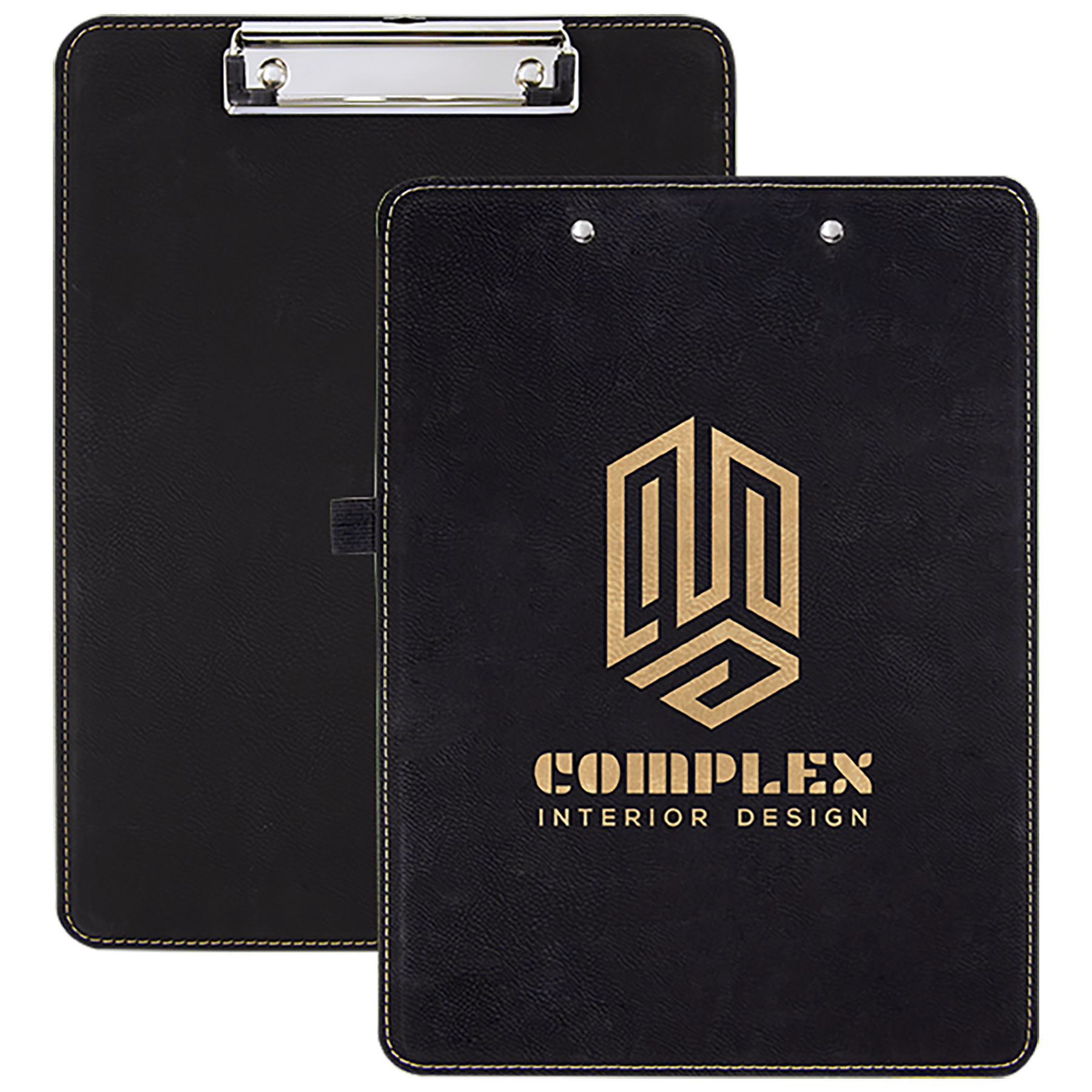 9" x 12.5" Black/Gold Leatherette Clipboard