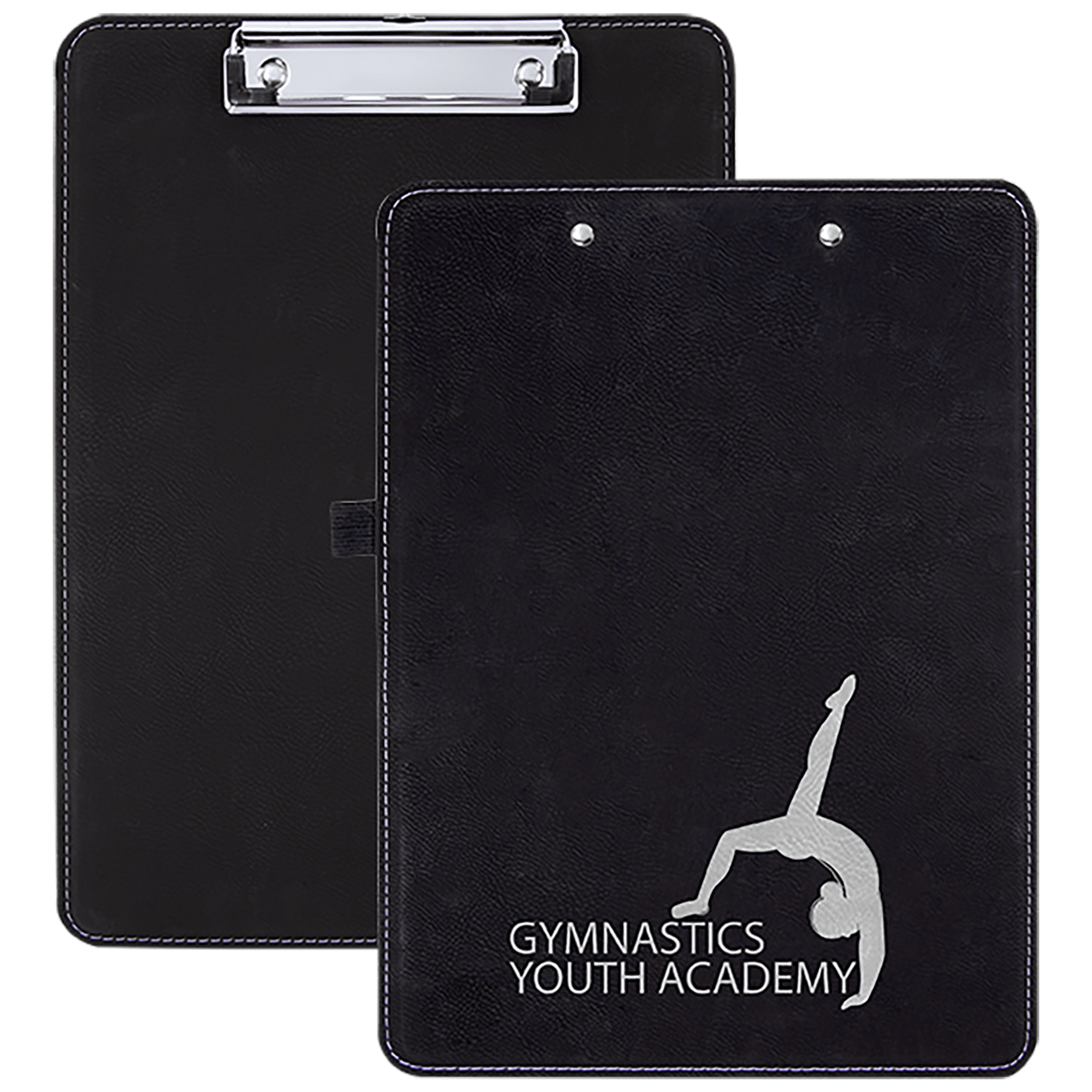 9" x 12.5" Black/Silver Leatherette Clipboard