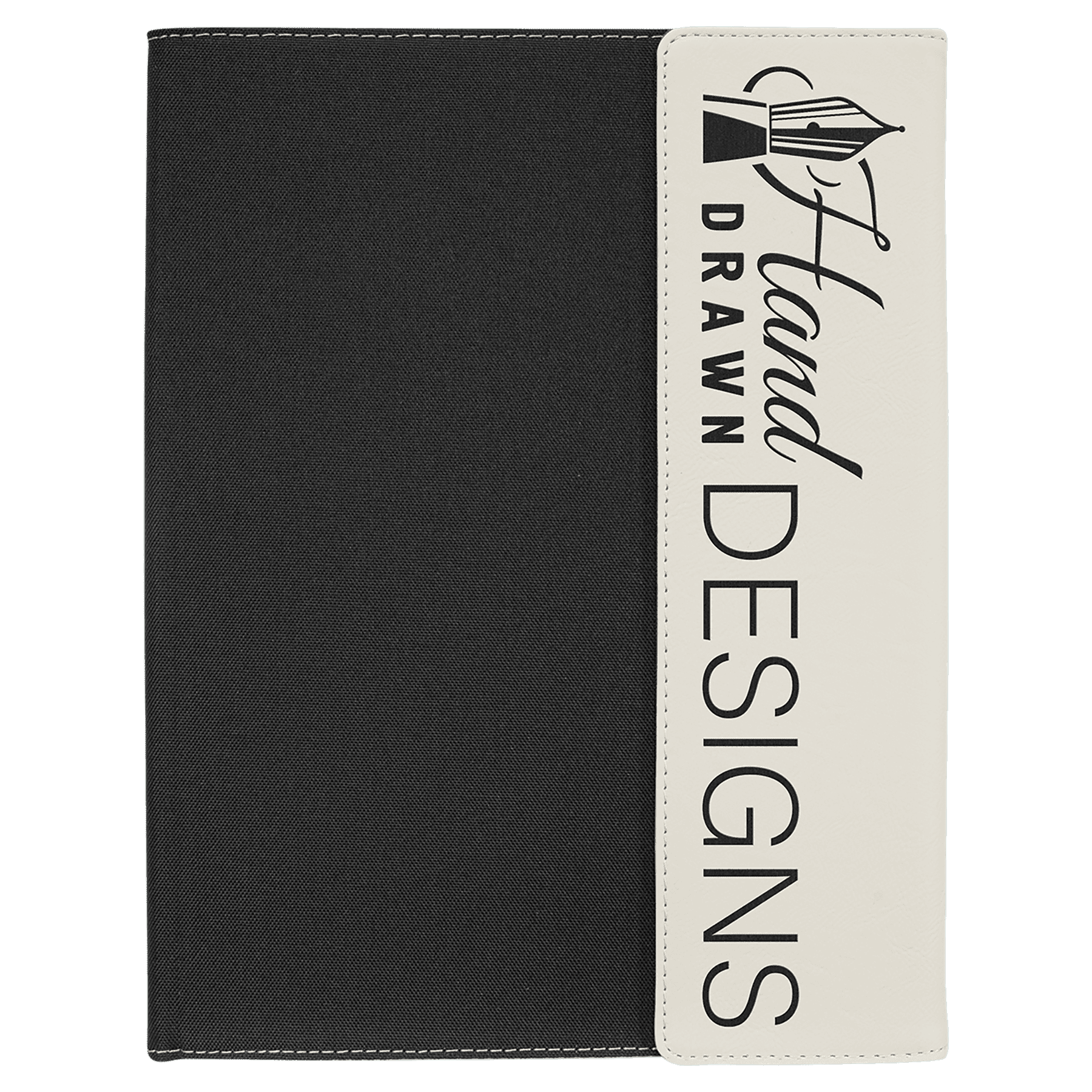 9.5" x 12" White Leatherette / Black Canvas Portfolio