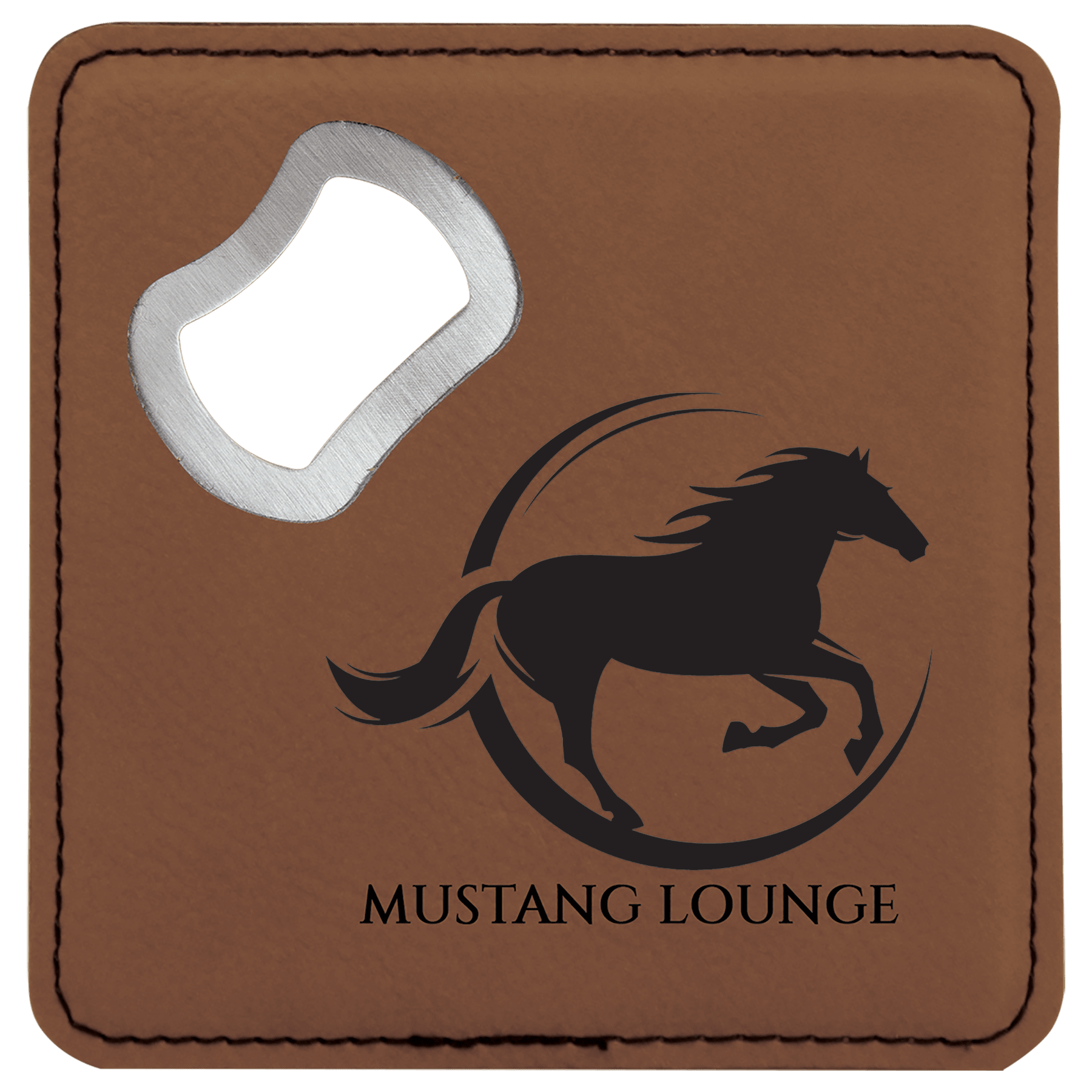 4" x 4" Square Dark Brown Leatherette Bottle Opener Coaster