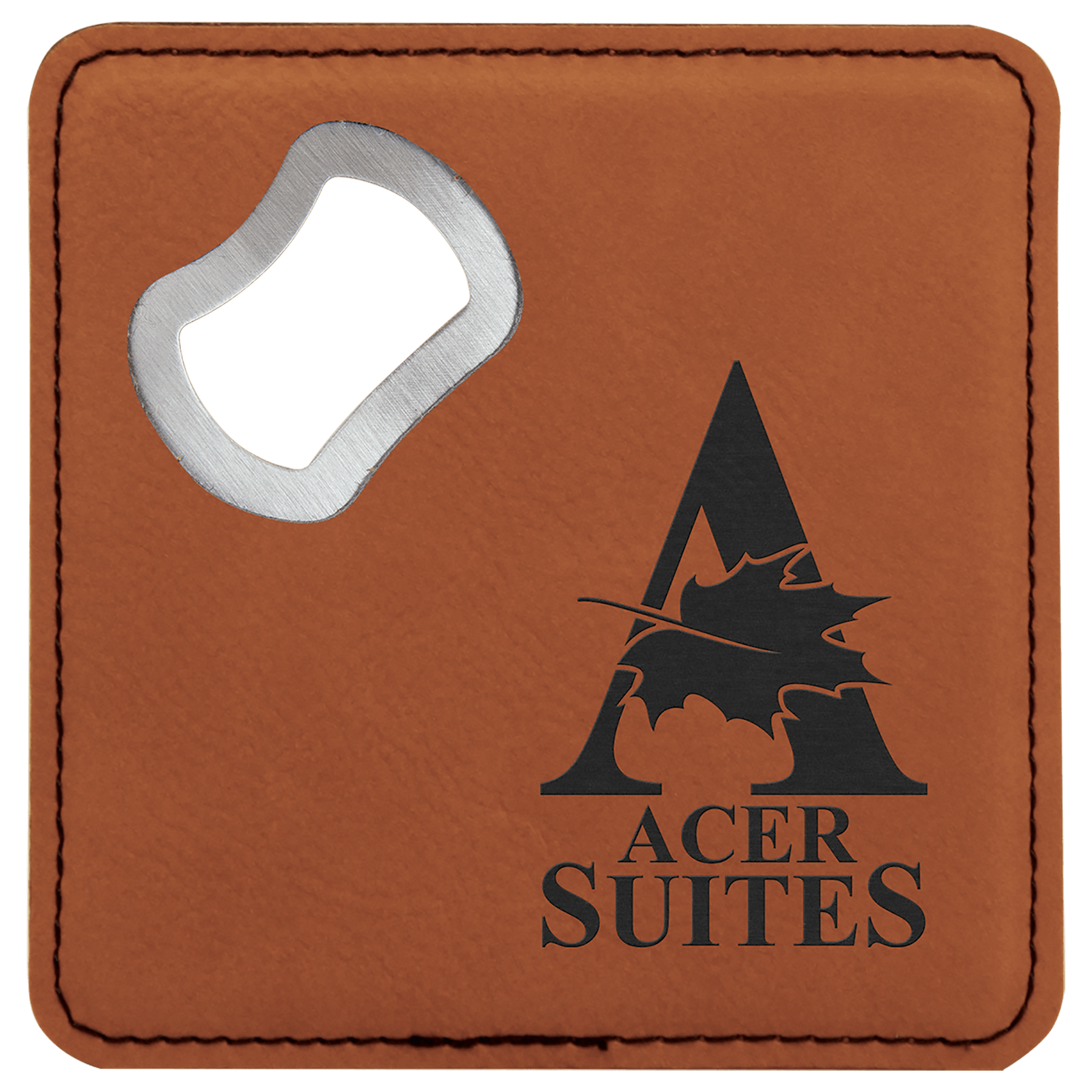 4" x 4" Square Rawhide Leatherette Bottle Opener Coaster