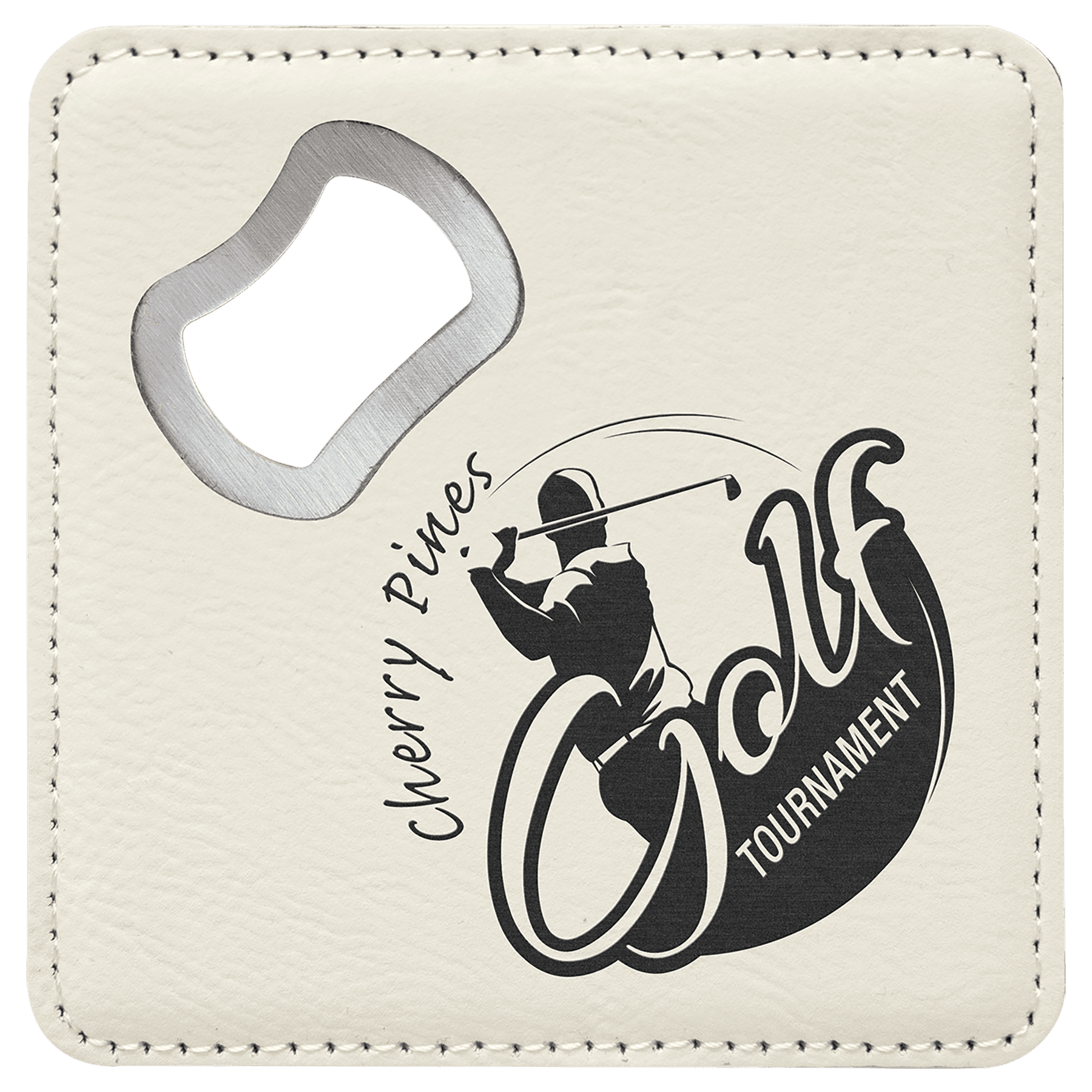 4" x 4" Square White Leatherette Bottle Opener Coaster