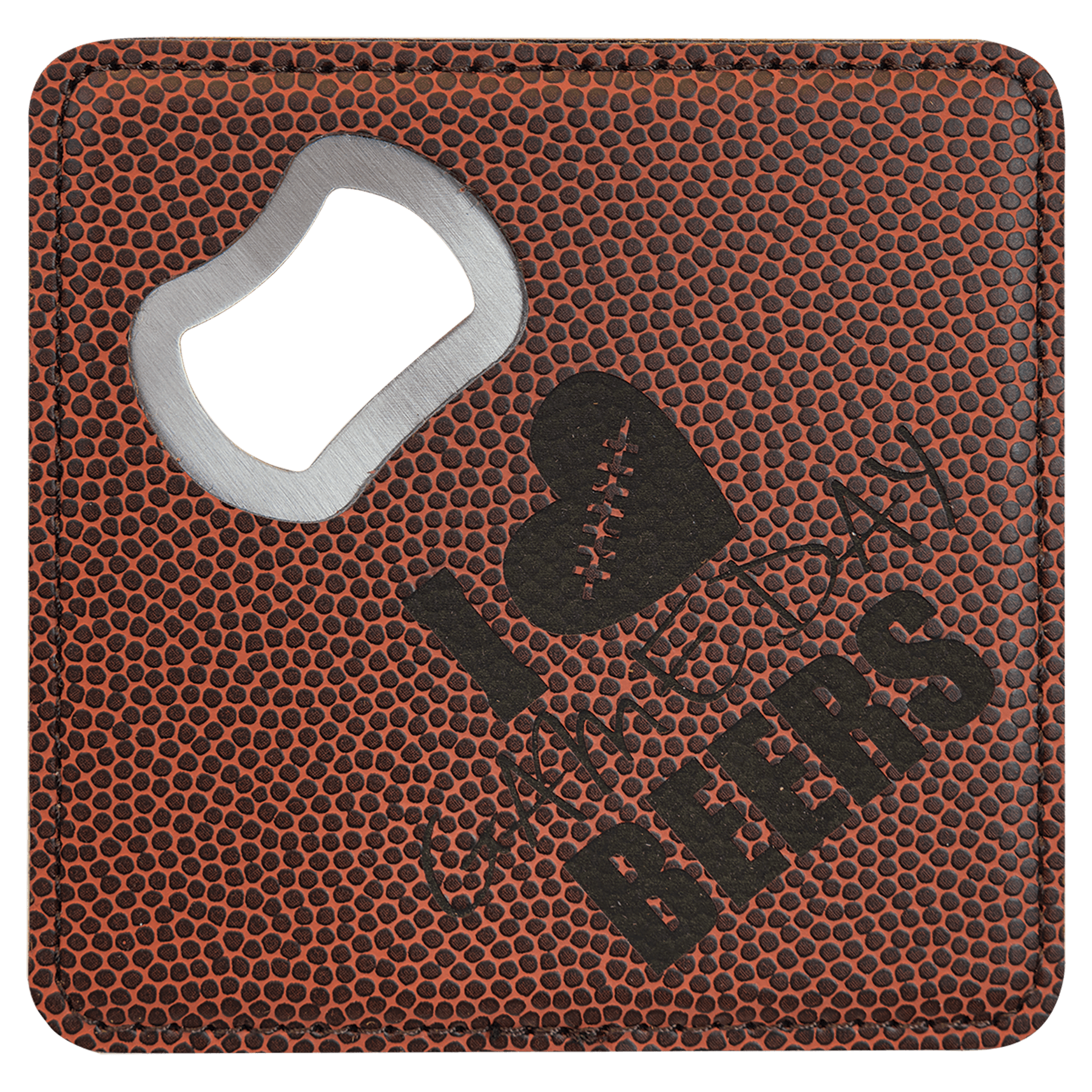 4" x 4" Square Football Leatherette Bottle Opener Coaster