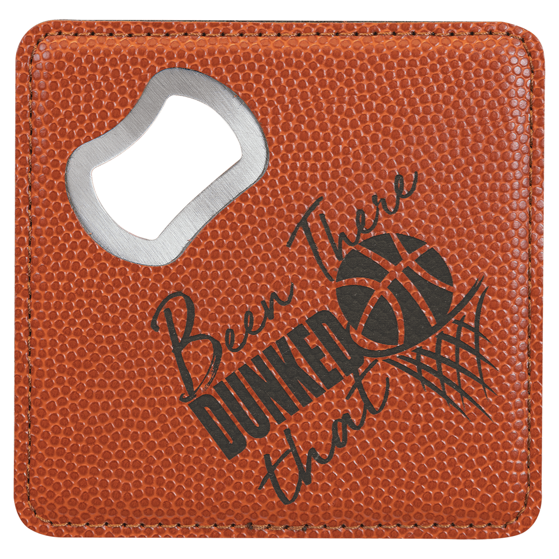 4" x 4" Square Basketball Leatherette Bottle Opener Coaster