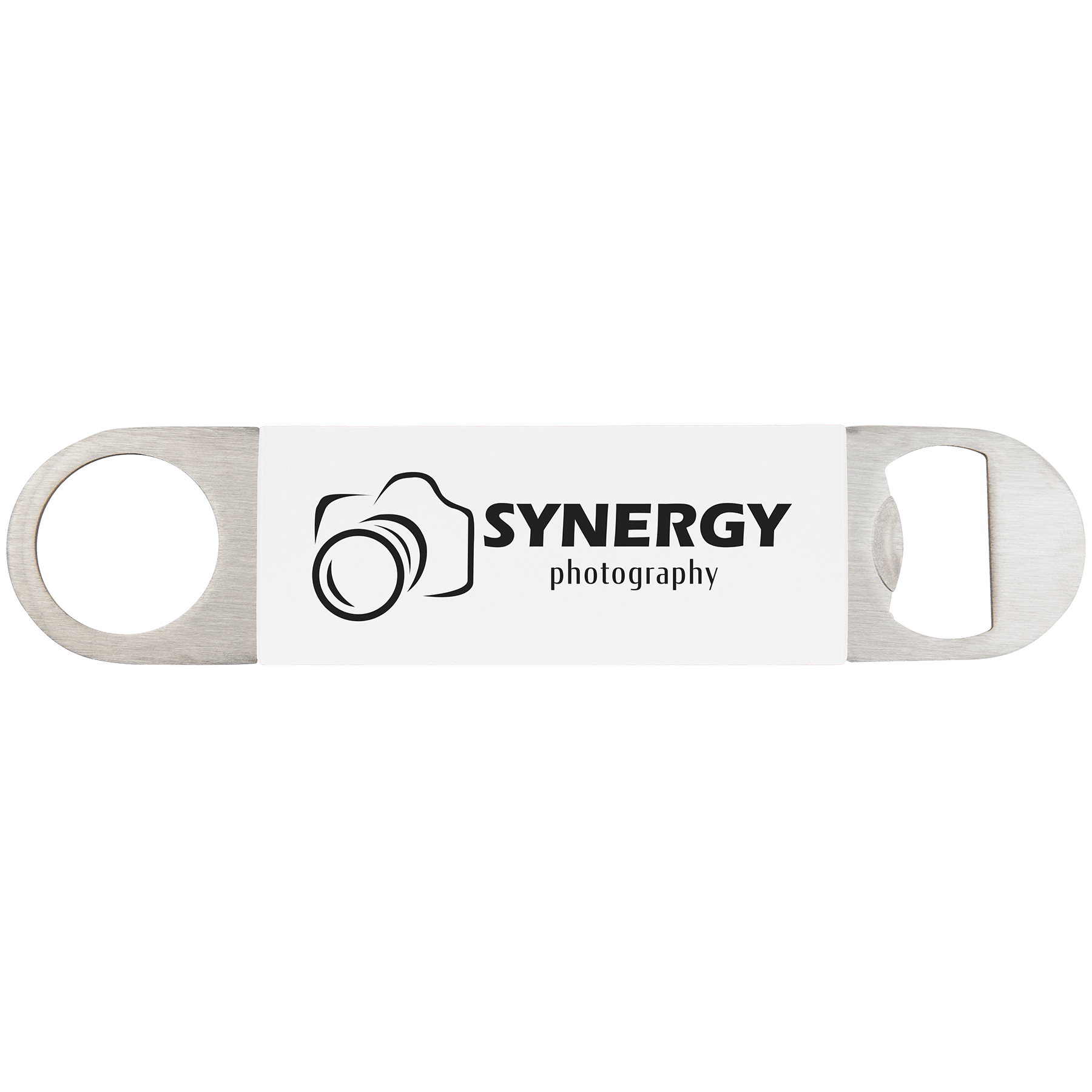 1.5" x 7" White/Black Bottle Opener with Silicone Grip