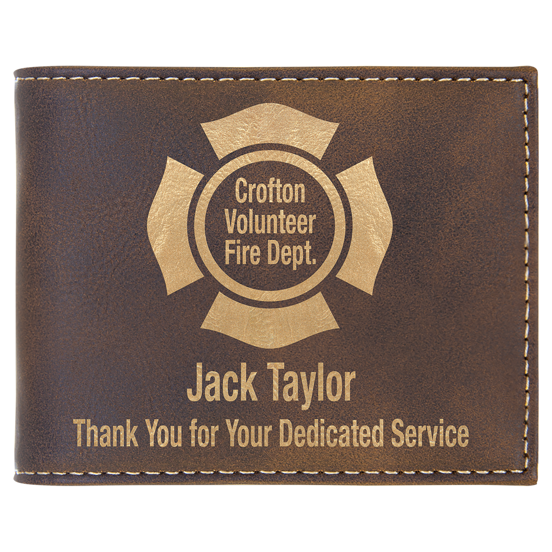 Rustic/Gold Leatherette Bi-Fold Wallet w/Flip ID Display