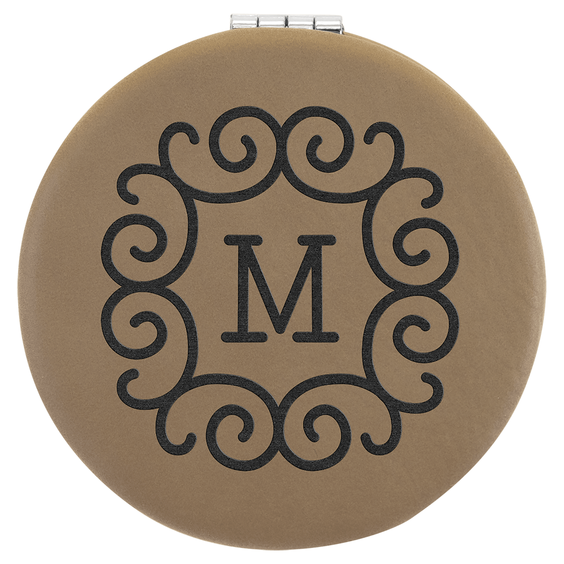 2.5" Light Brown Leatherette Compact Mirror