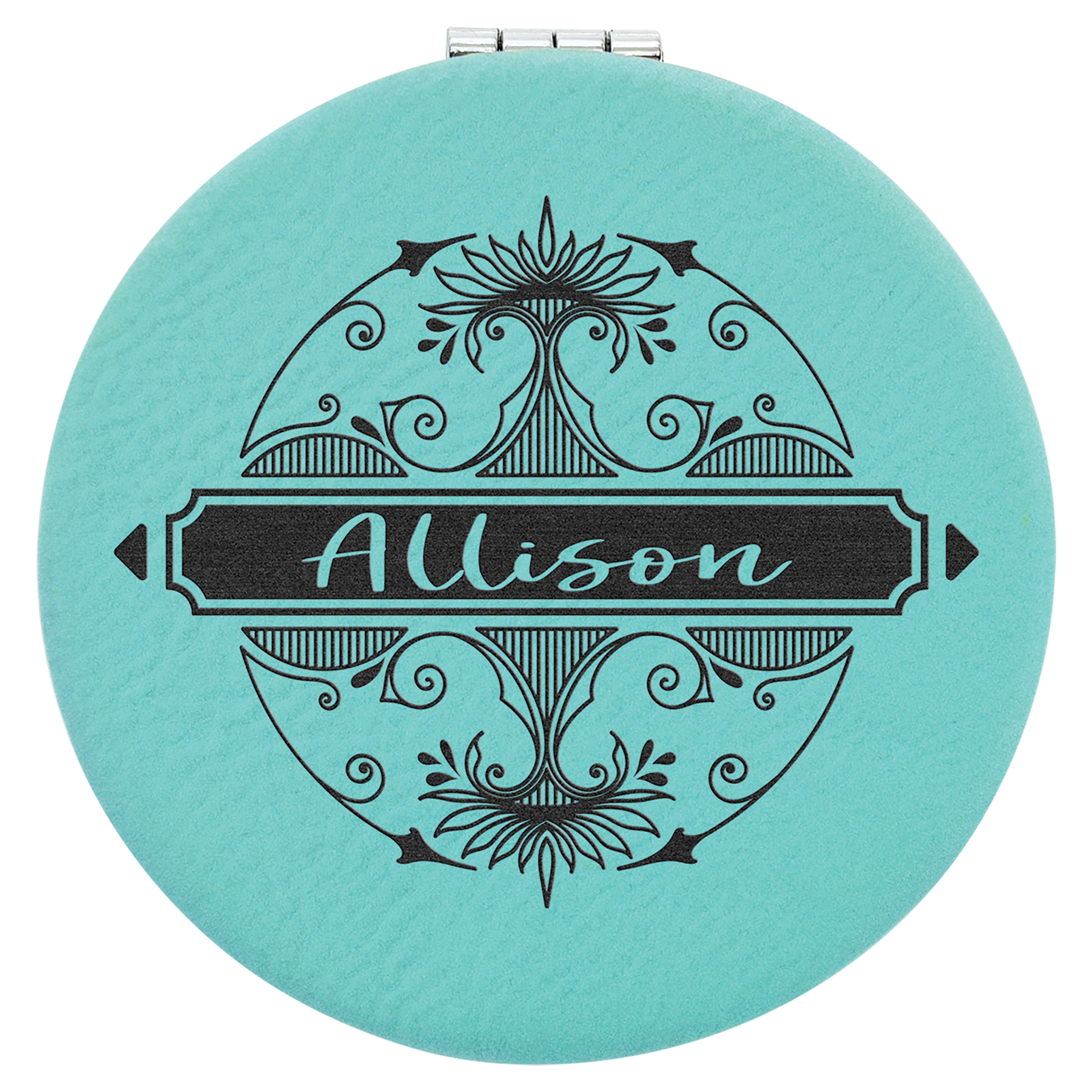 2.5" Teal Leatherette Compact Mirror