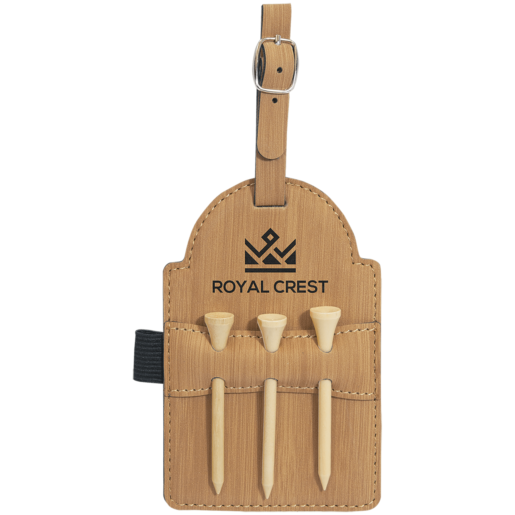 5" x 3.25" Bamboo Leatherette Golf Bag Tag w/3 Wooden Tees