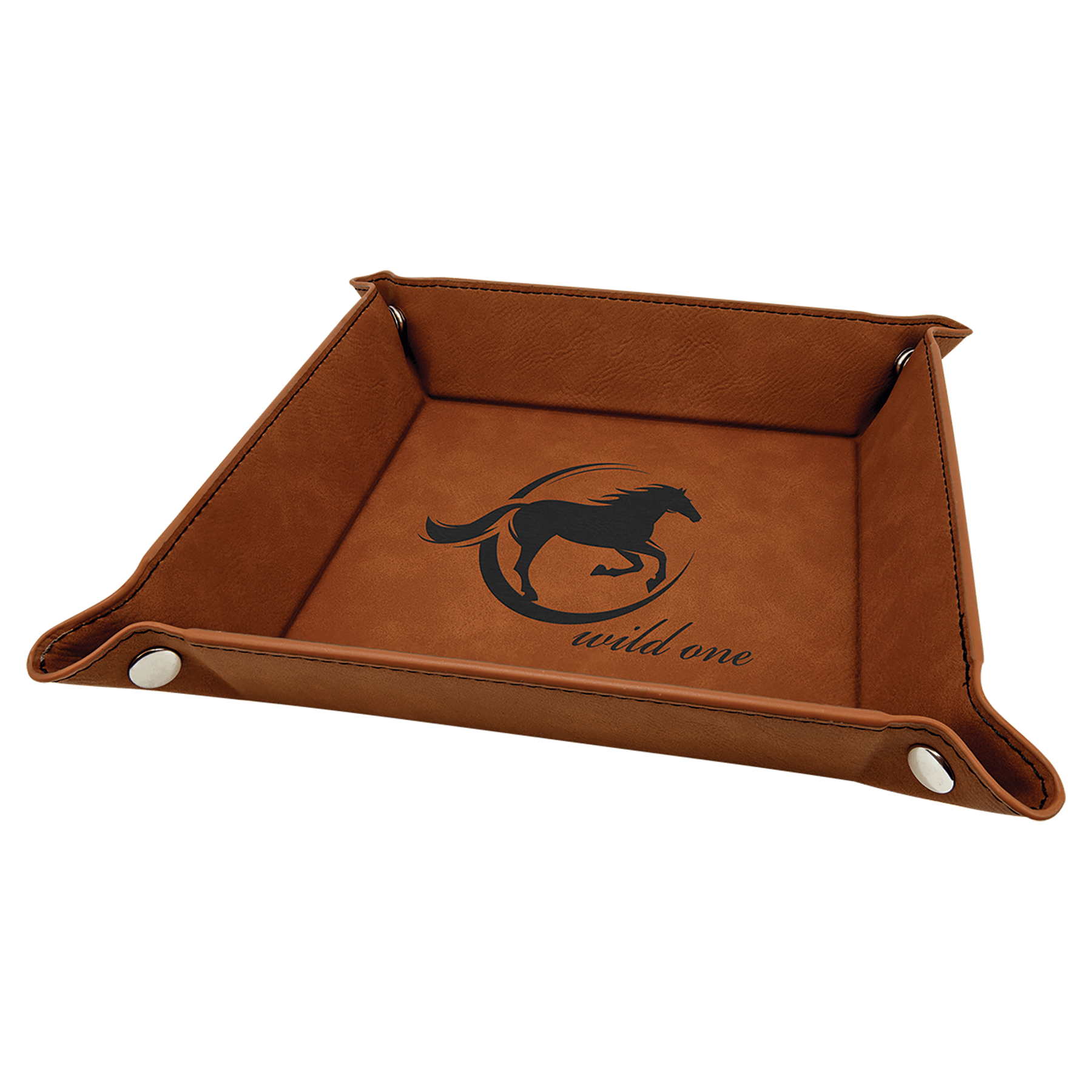 6" x 6" Rawhide Leatherette Snap Up Tray with Silver Snaps