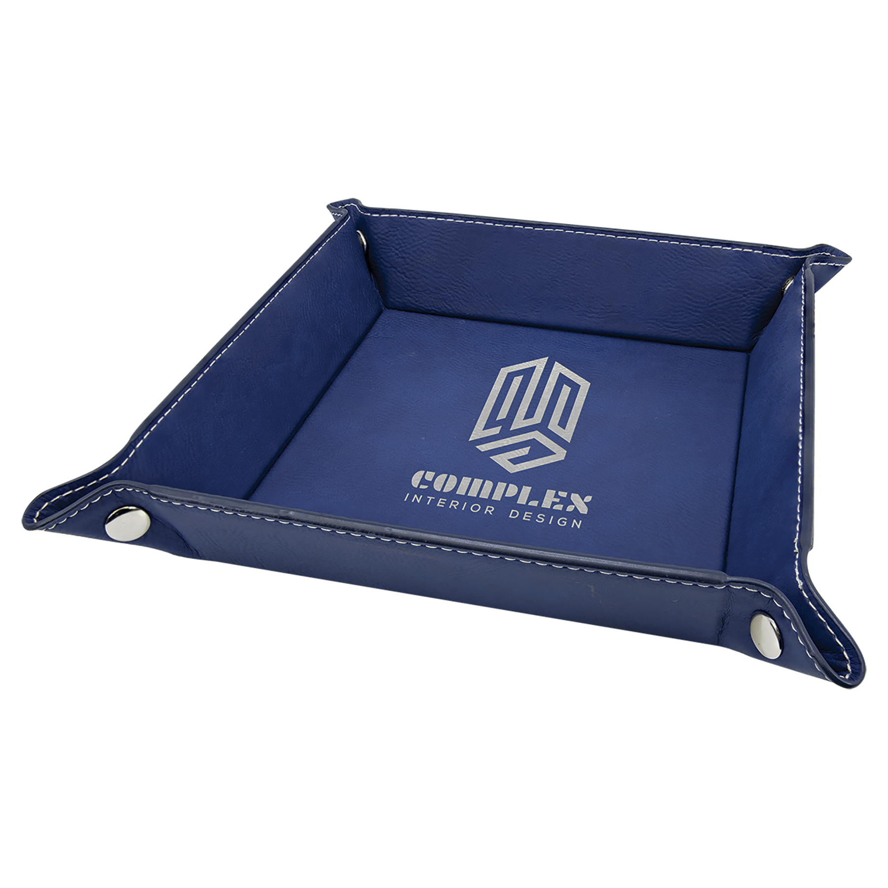 6" x 6" Blue/Silver Leatherette Snap Up Tray w/Silver Snaps