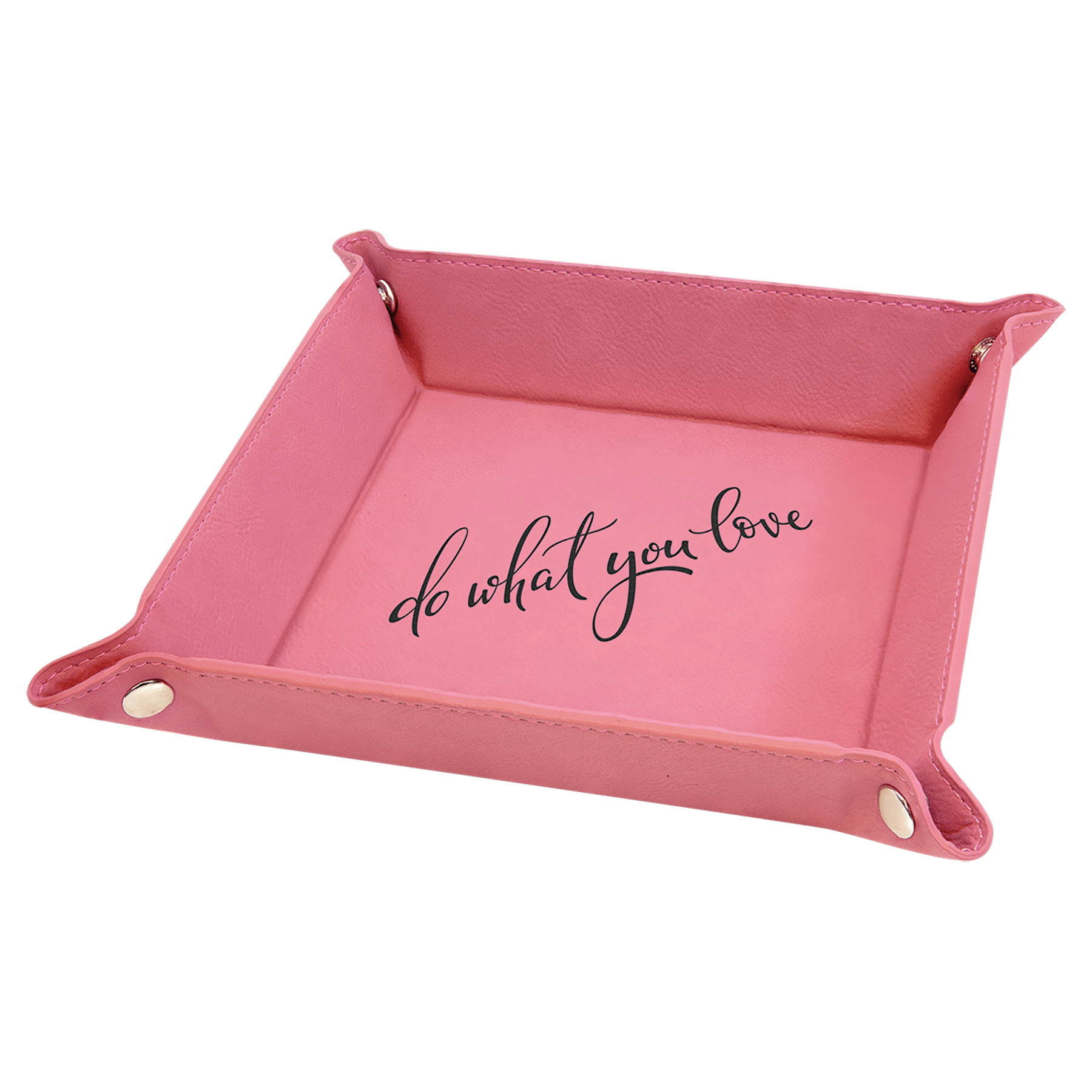 6" x 6" Pink Leatherette Snap Up Tray with Silver Snaps