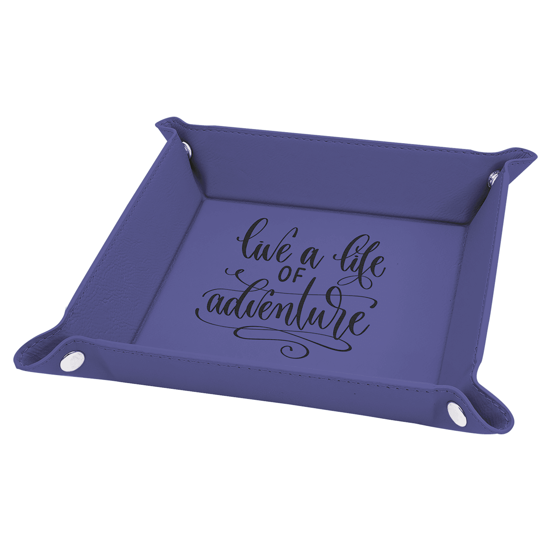 6" x 6" Purple Leatherette Snap Up Tray with Silver Snaps