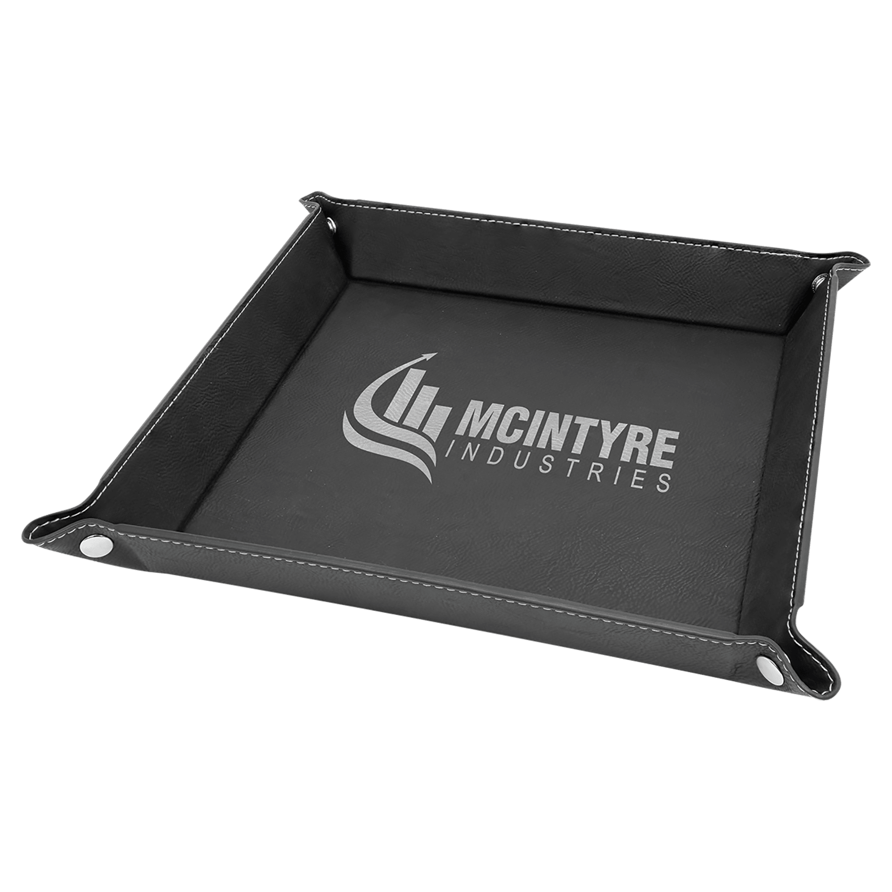 9" x 9" Black/Silver Leatherette Snap Up Tray w/Silver Snaps