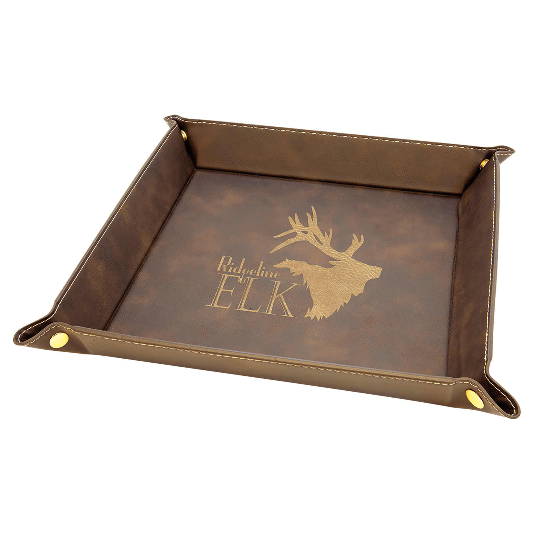 9" x 9" Rustic/Gold Leatherette Snap Up Tray with Gold Snaps