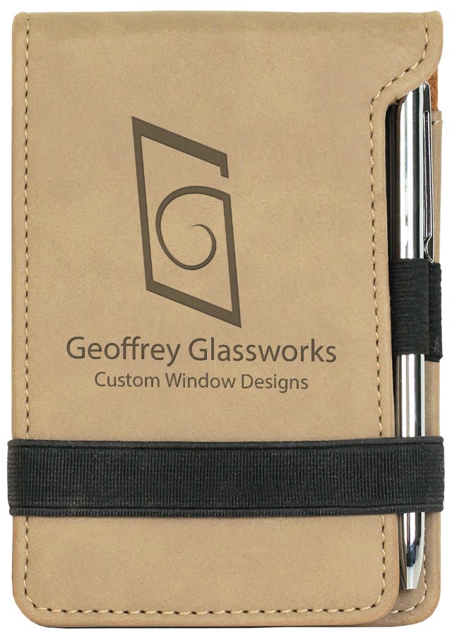 3.25" x 4.75" Light Brown Leatherette Mini Notepad with Pen