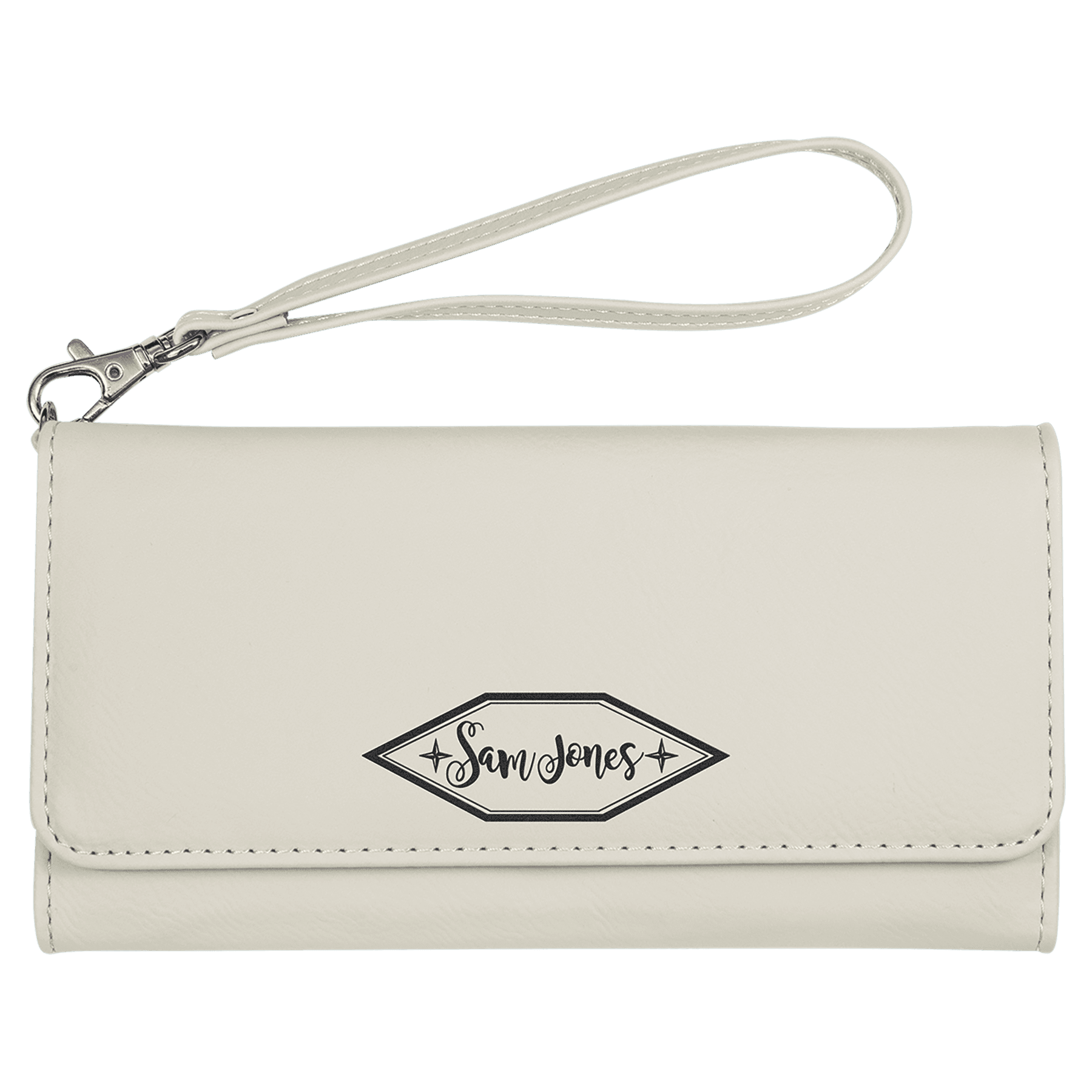 7.5" x 4" White Leatherette Wallet with Strap