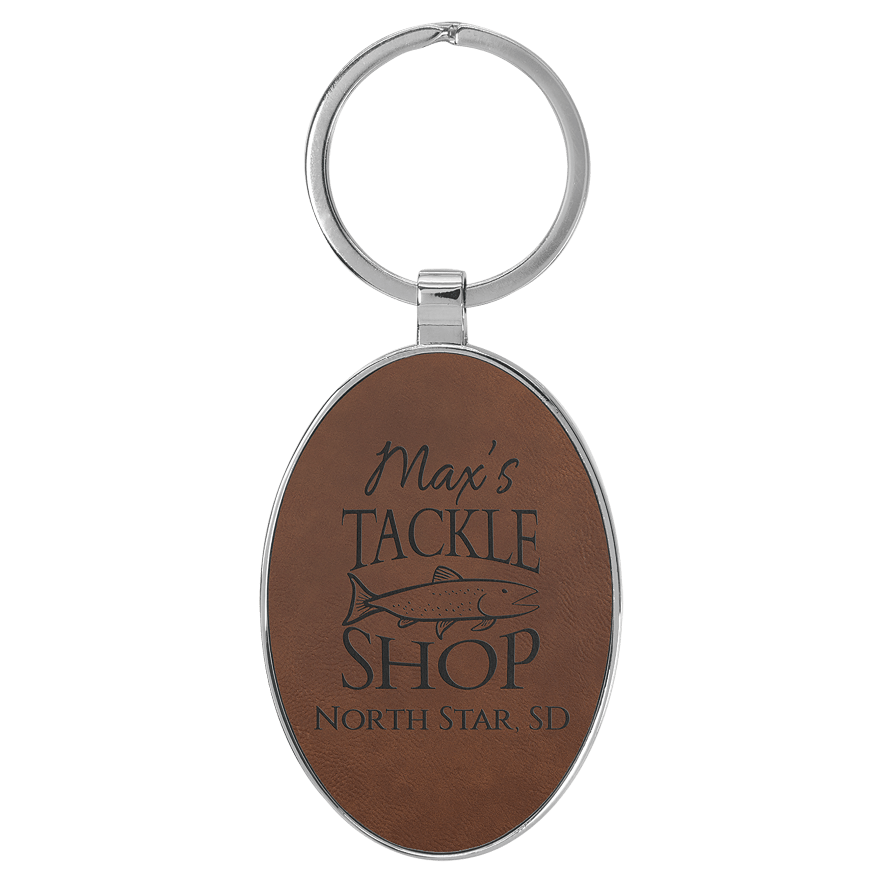 3" x 1.75" Leatherette/Metal Dark Brown Oval Keychain