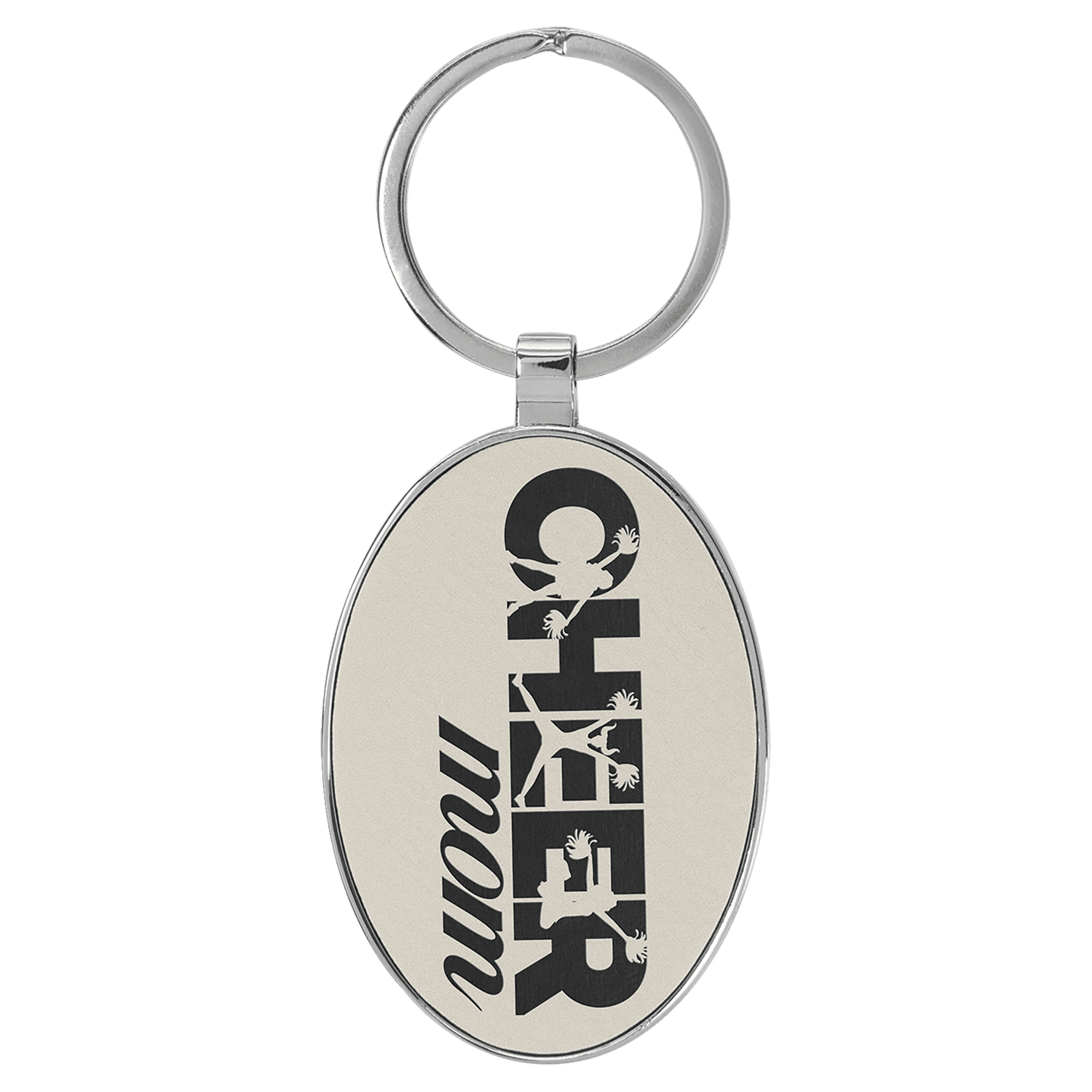 3" x 1.75" Leatherette/Metal White/Black Oval Keychain