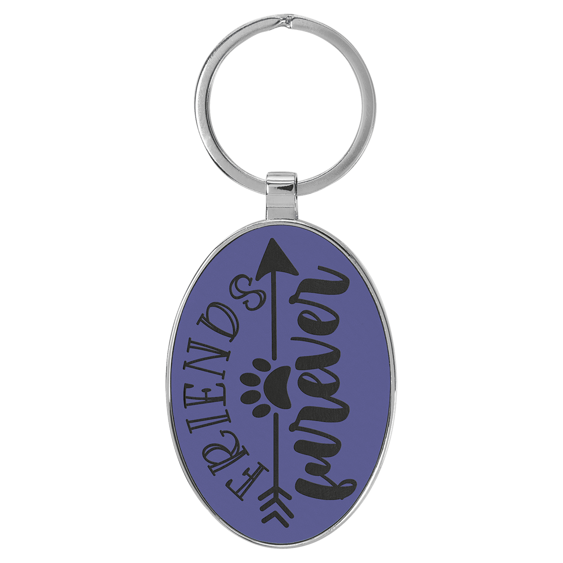 3" x 1.75" Leatherette/Metal Purple Oval Keychain