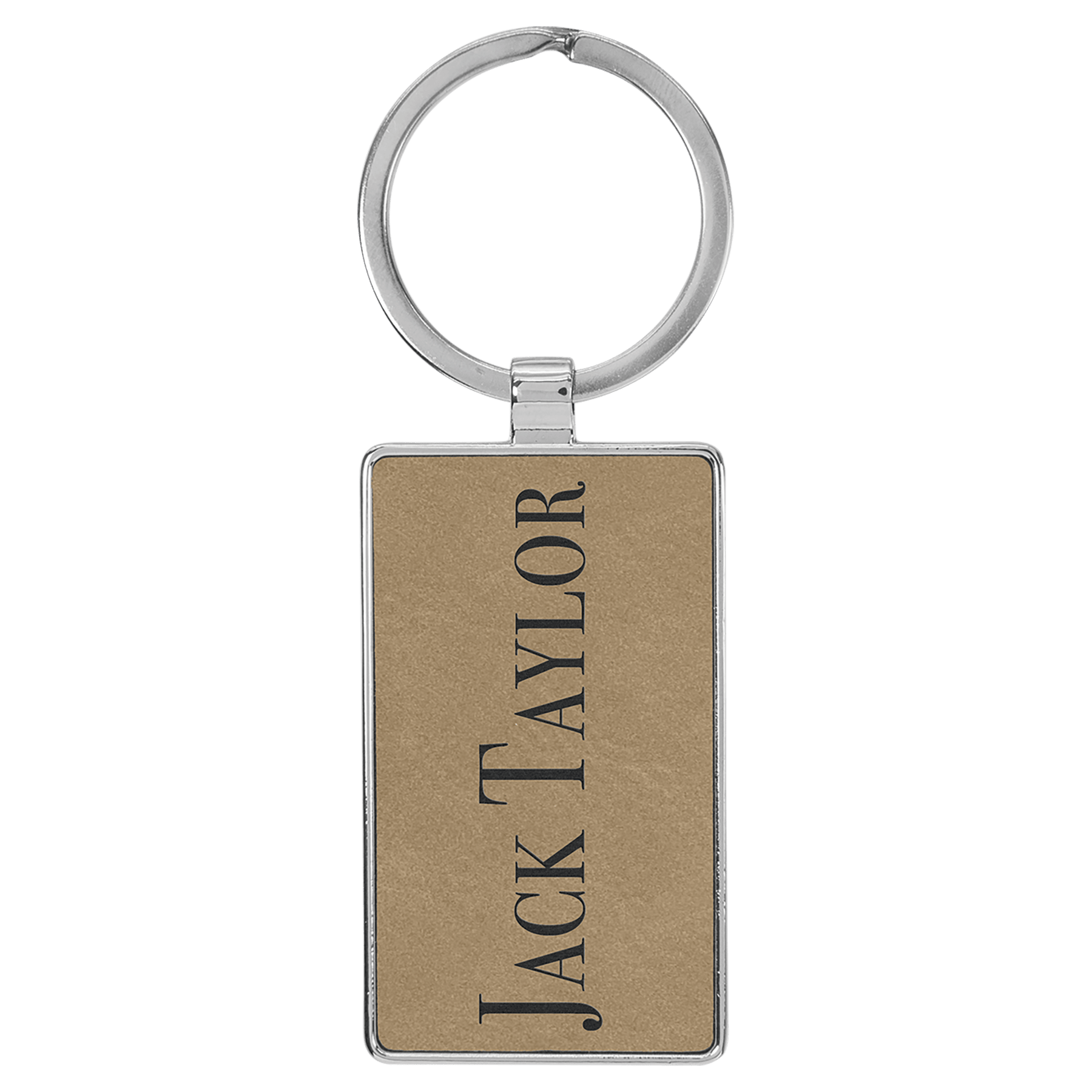 Leatherette/Metal Light Brown Rectangle Keychain