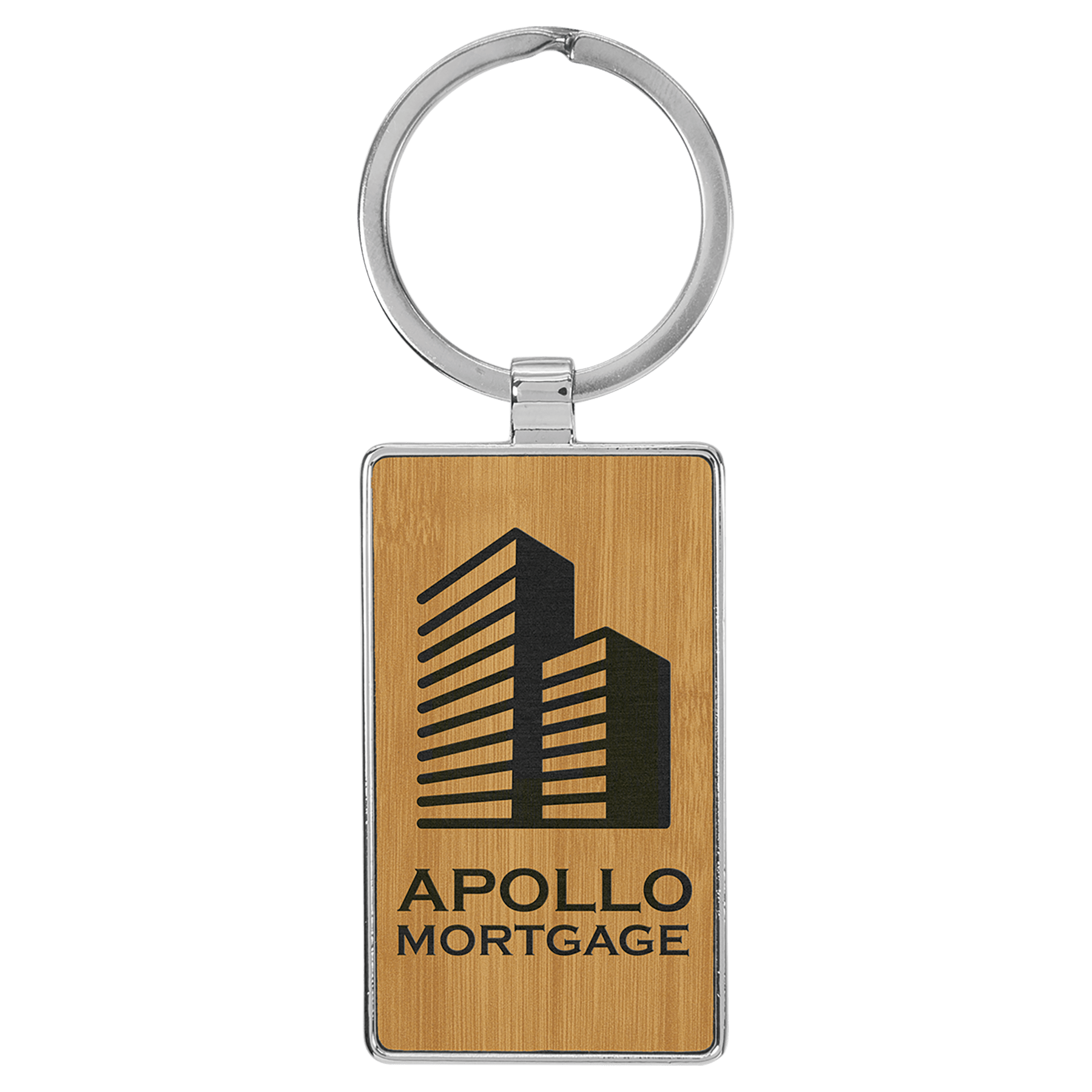 2.75" x 1.25" Leatherette/Metal Bamboo Rectangle Keychain