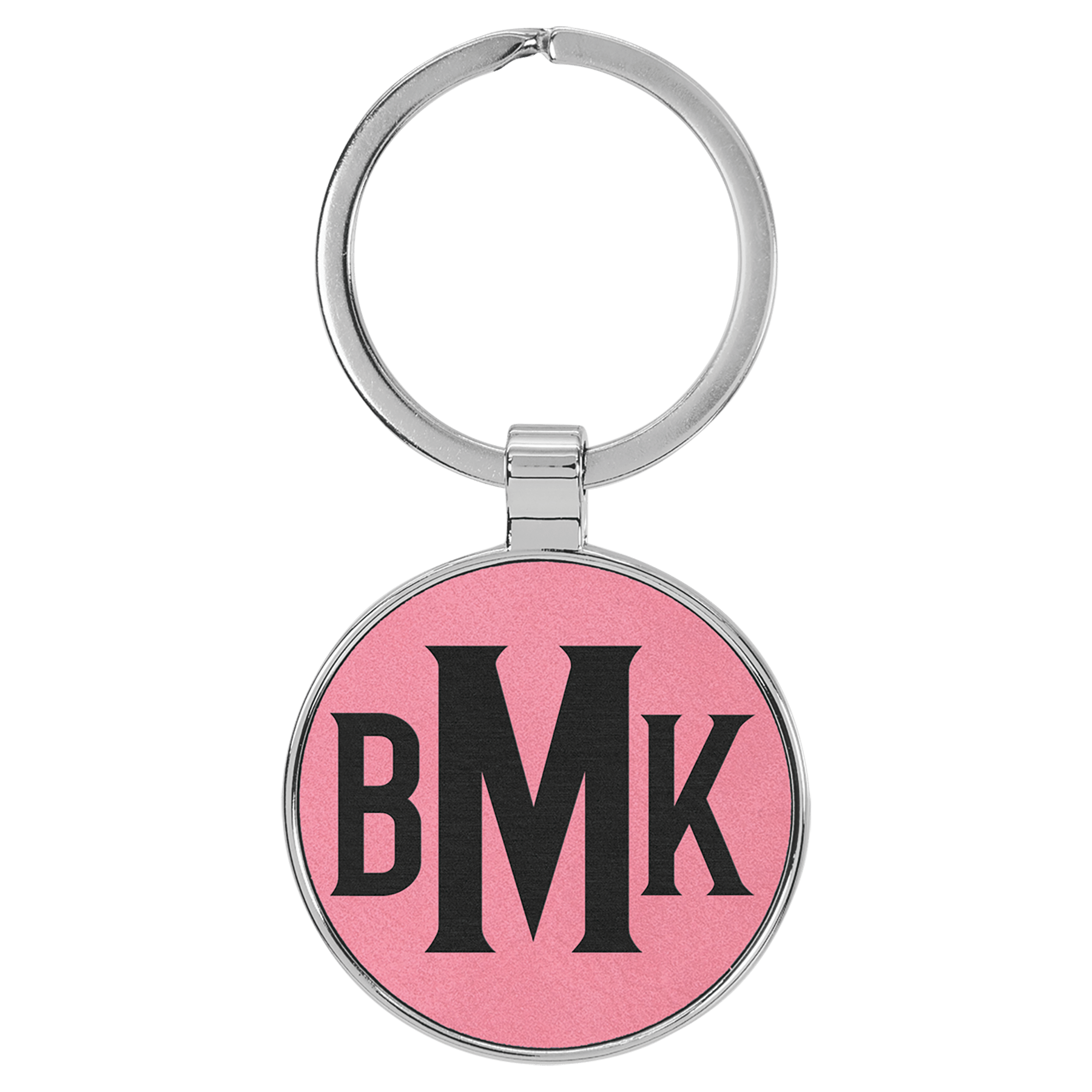 1.5" Leatherette/Metal Pink Round Keychain