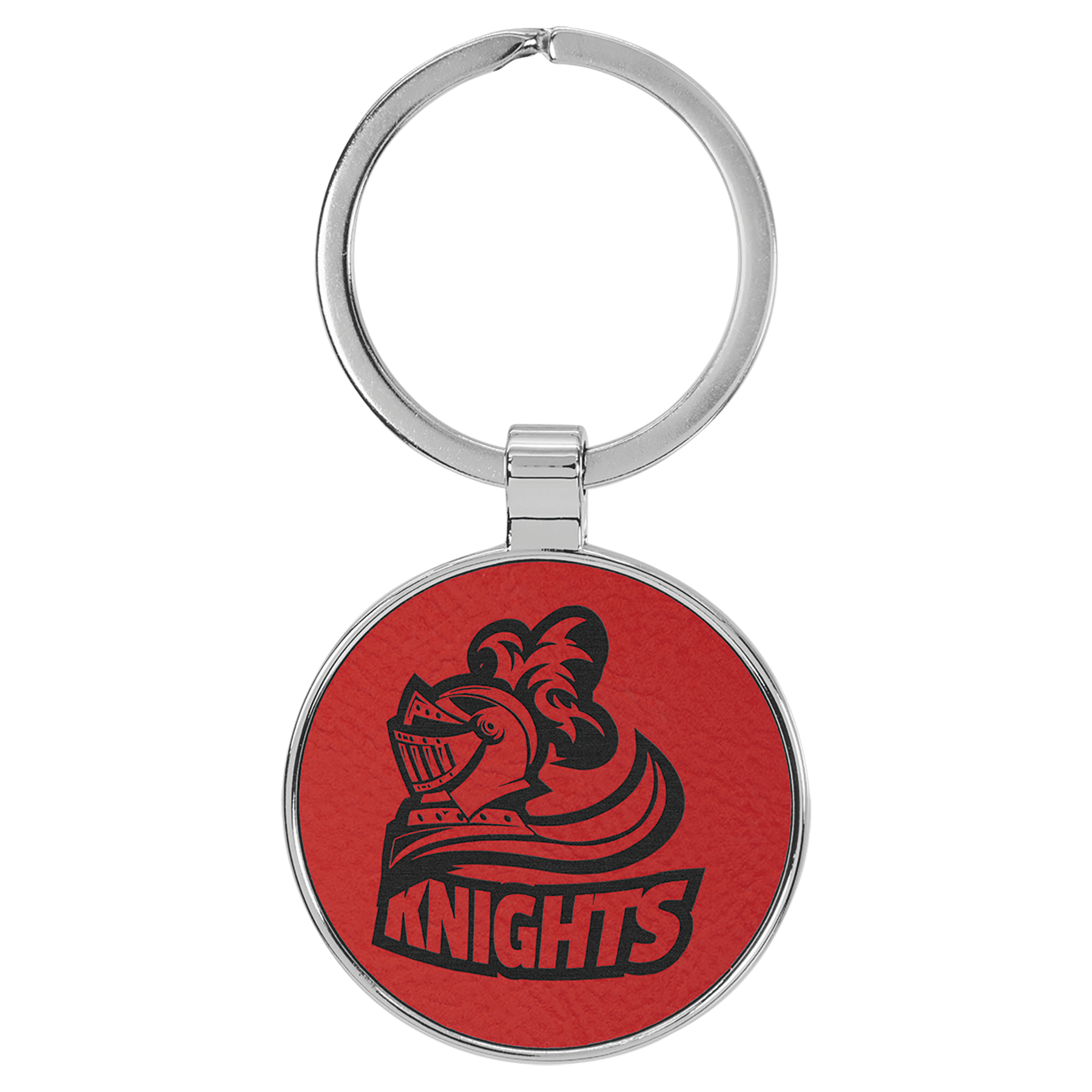 1.5" Leatherette/Metal Red Round Keychain