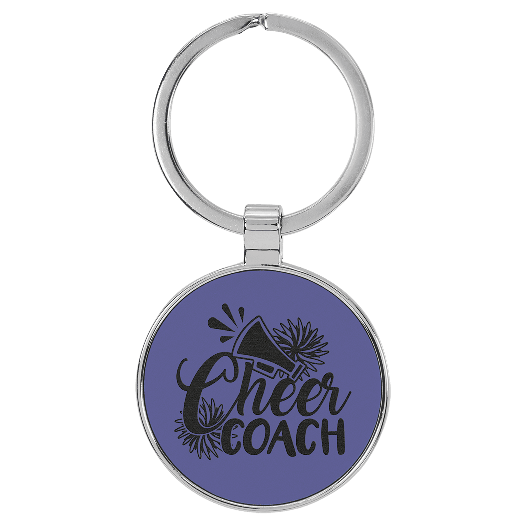 1.5" Leatherette/Metal Purple Round Keychain