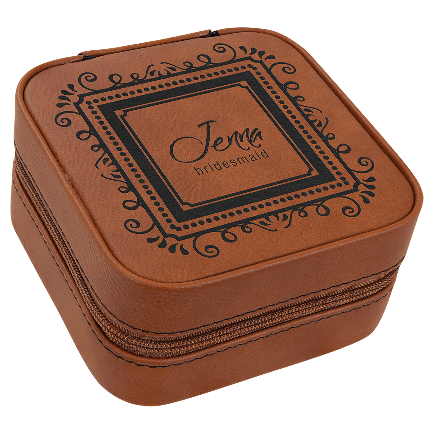 4" X 4" Rawhide Leatherette Travel Jewelry Box w/Tan Lining