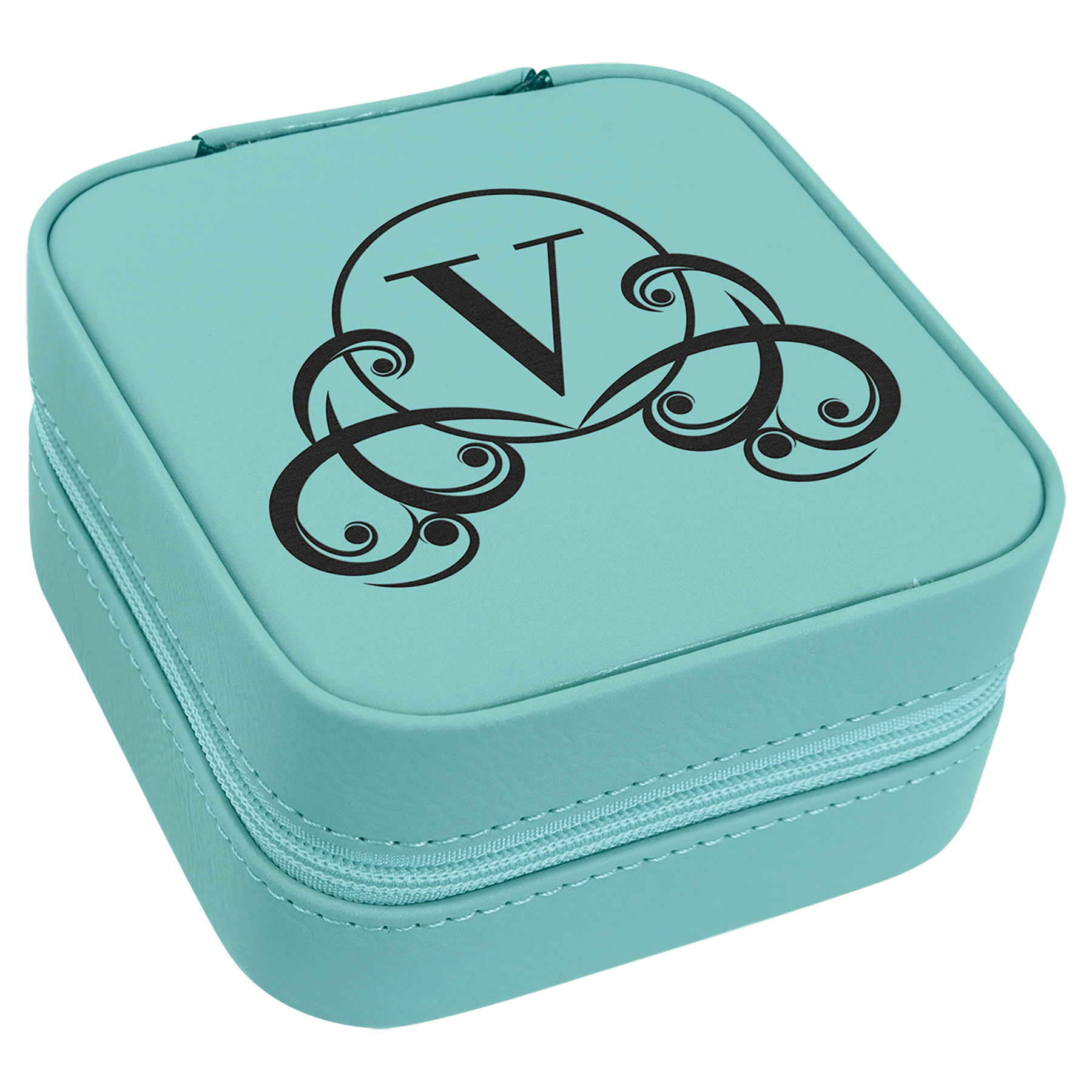 4" X 4" Teal Leatherette Travel Jewelry Box with Tan Lining