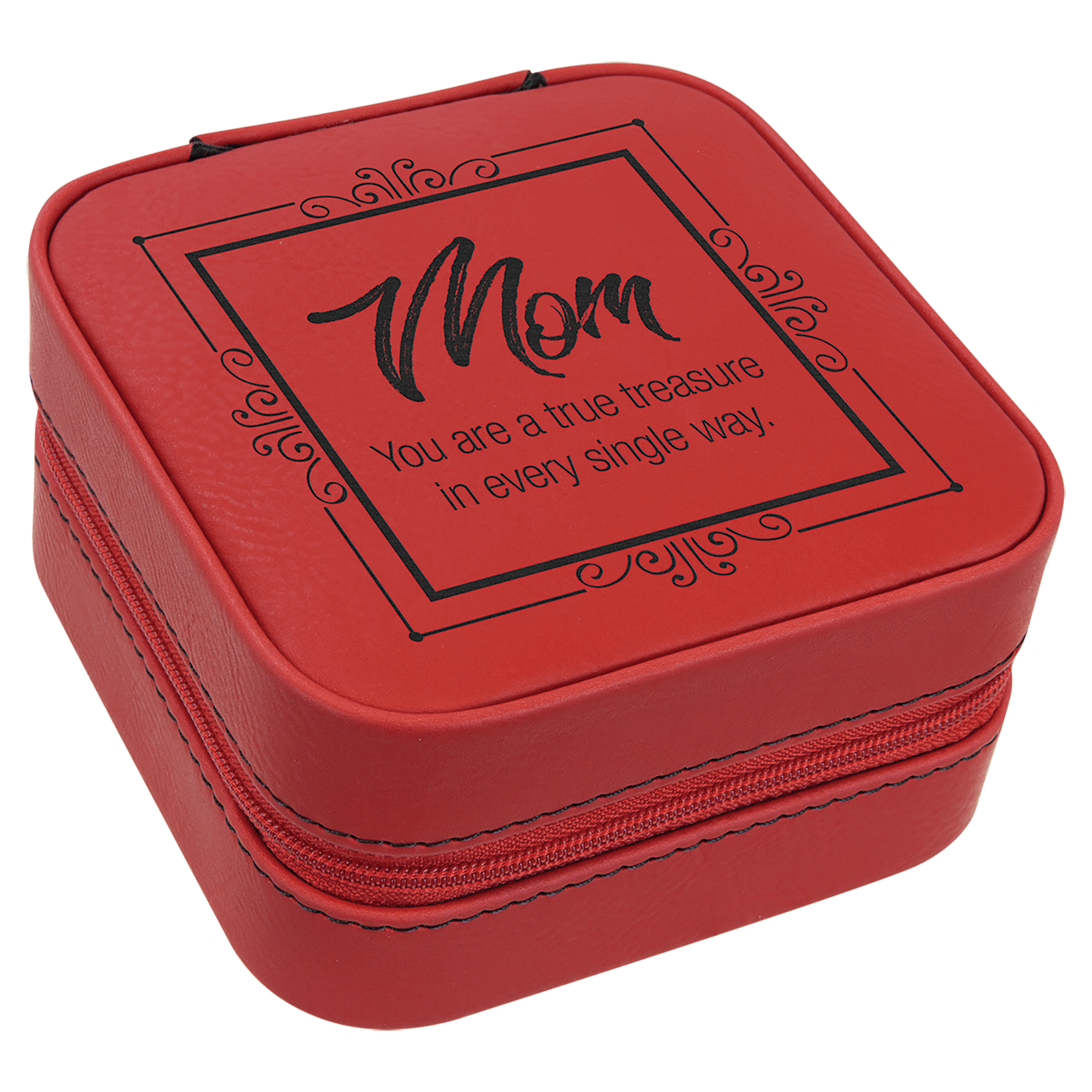 4" X 4" Red Leatherette Travel Jewelry Box with Tan Lining