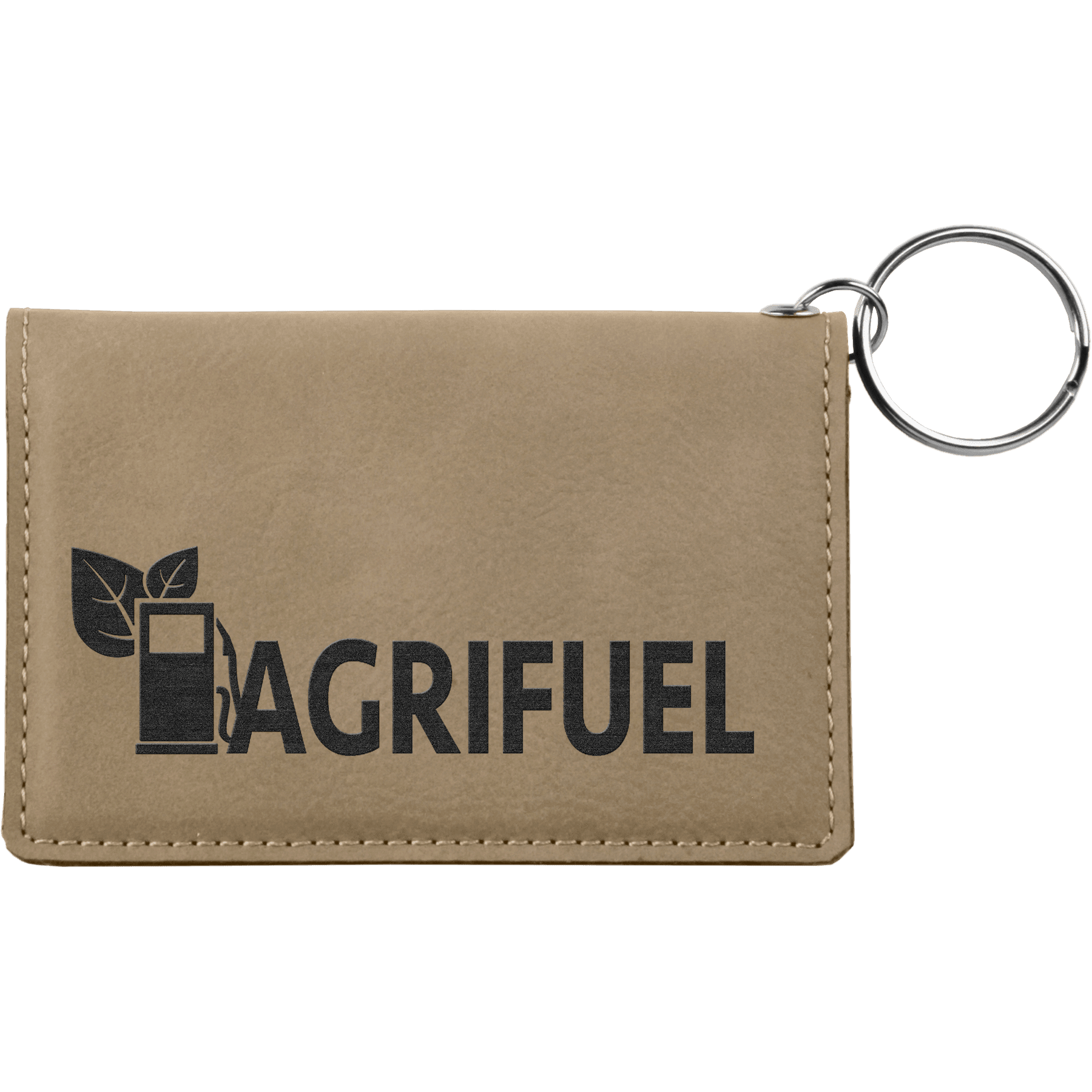 4.25" x 3" Light Brown Leatherette Keychain ID Holder