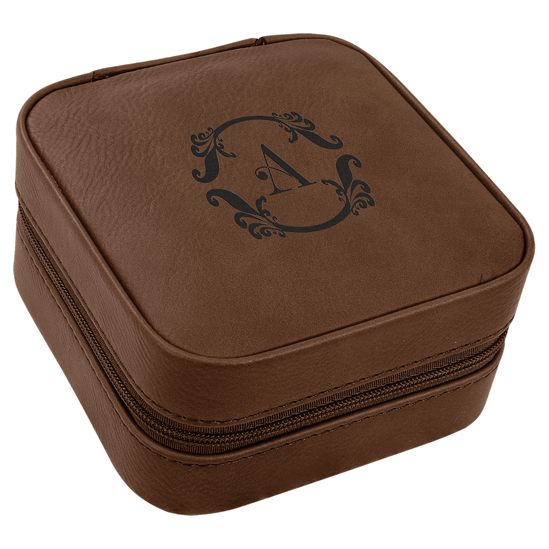 Dark Brown Leatherette Travel Jewelry Box with Black Lining