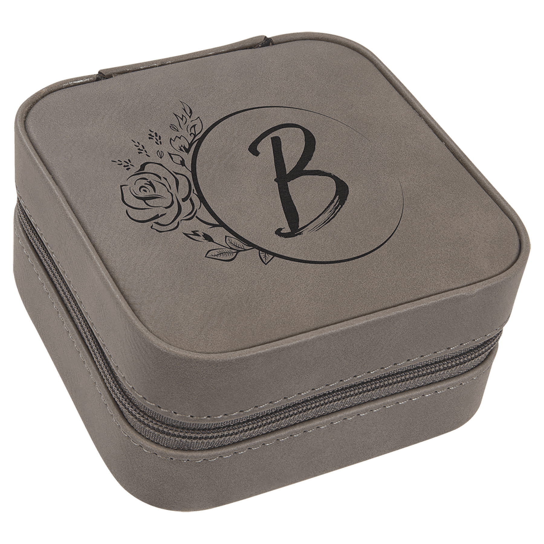 4" X 4" Gray Leatherette Travel Jewelry Box w/Black Lining