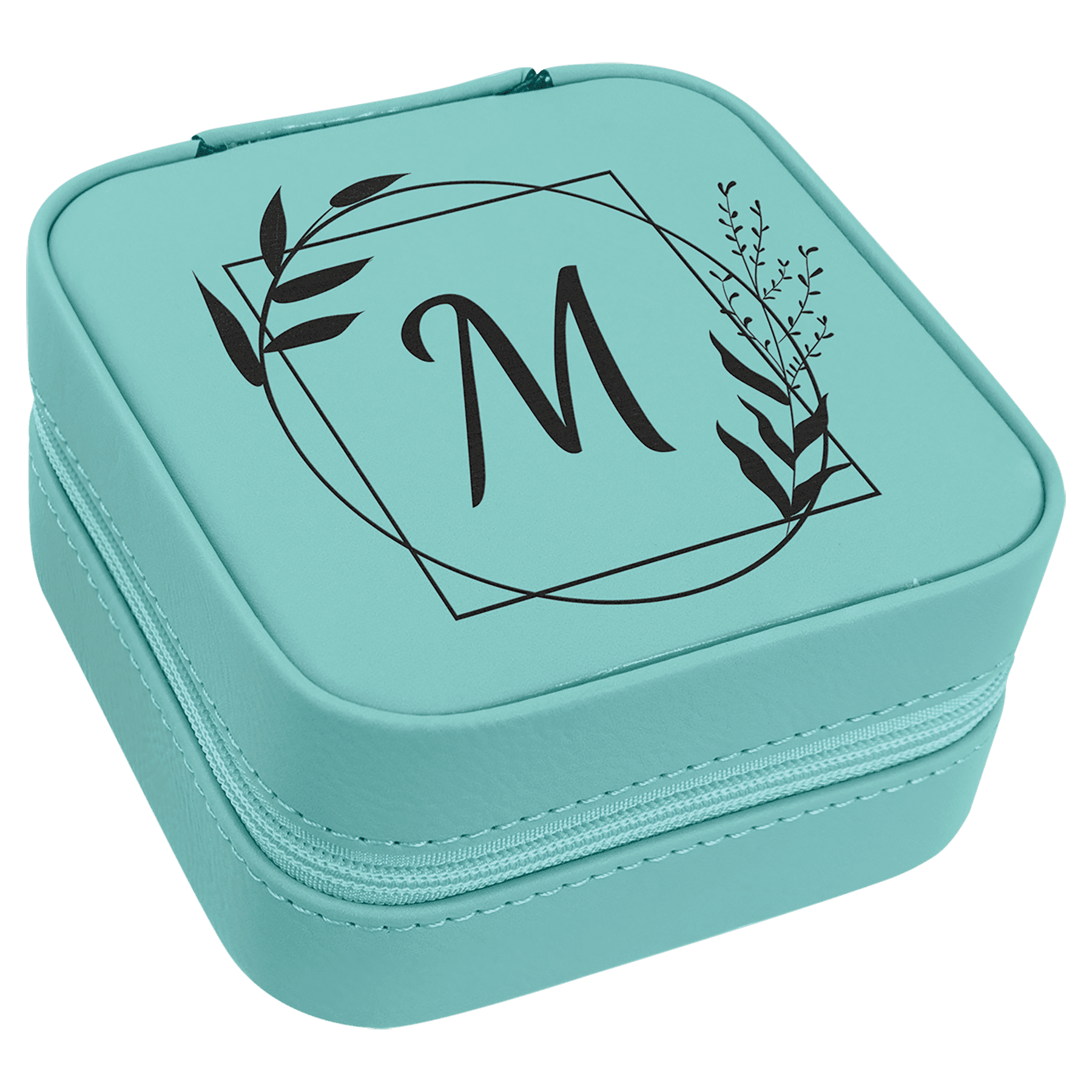 4" X 4" Teal Leatherette Travel Jewelry Box w/Black Lining